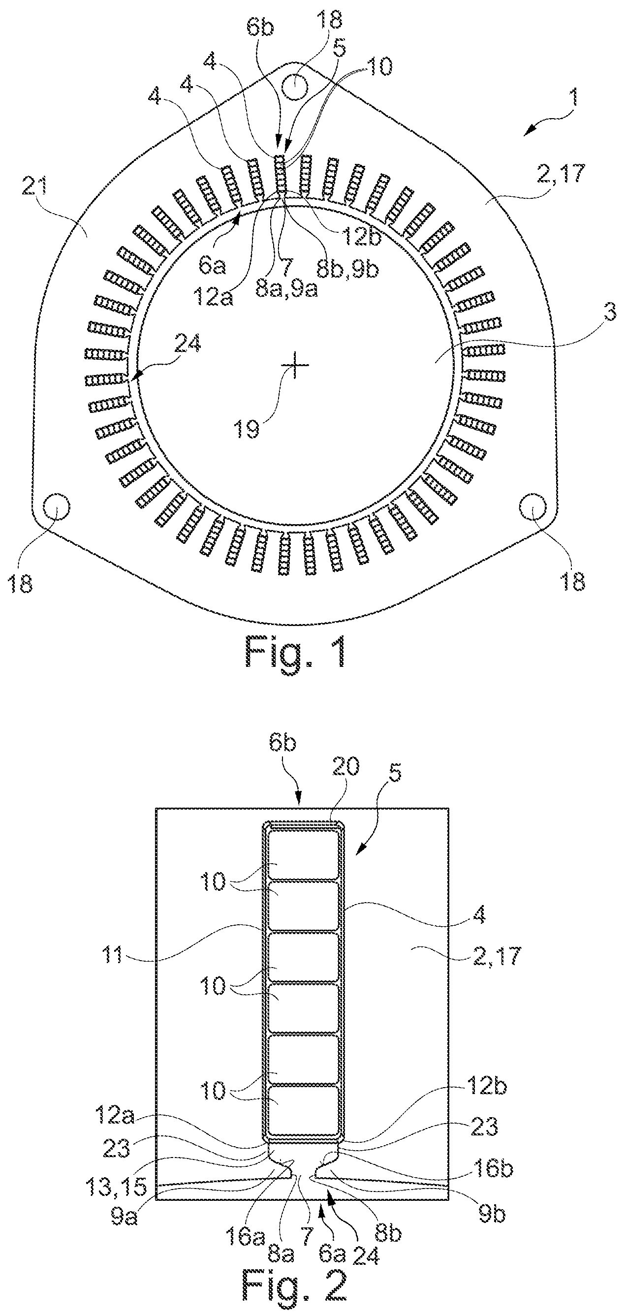 Patent US12316164 — Electric machine having shoulders between a plurality of conductors and tabs of a winding receptacle region of a stator or of a rotor — Figure 1