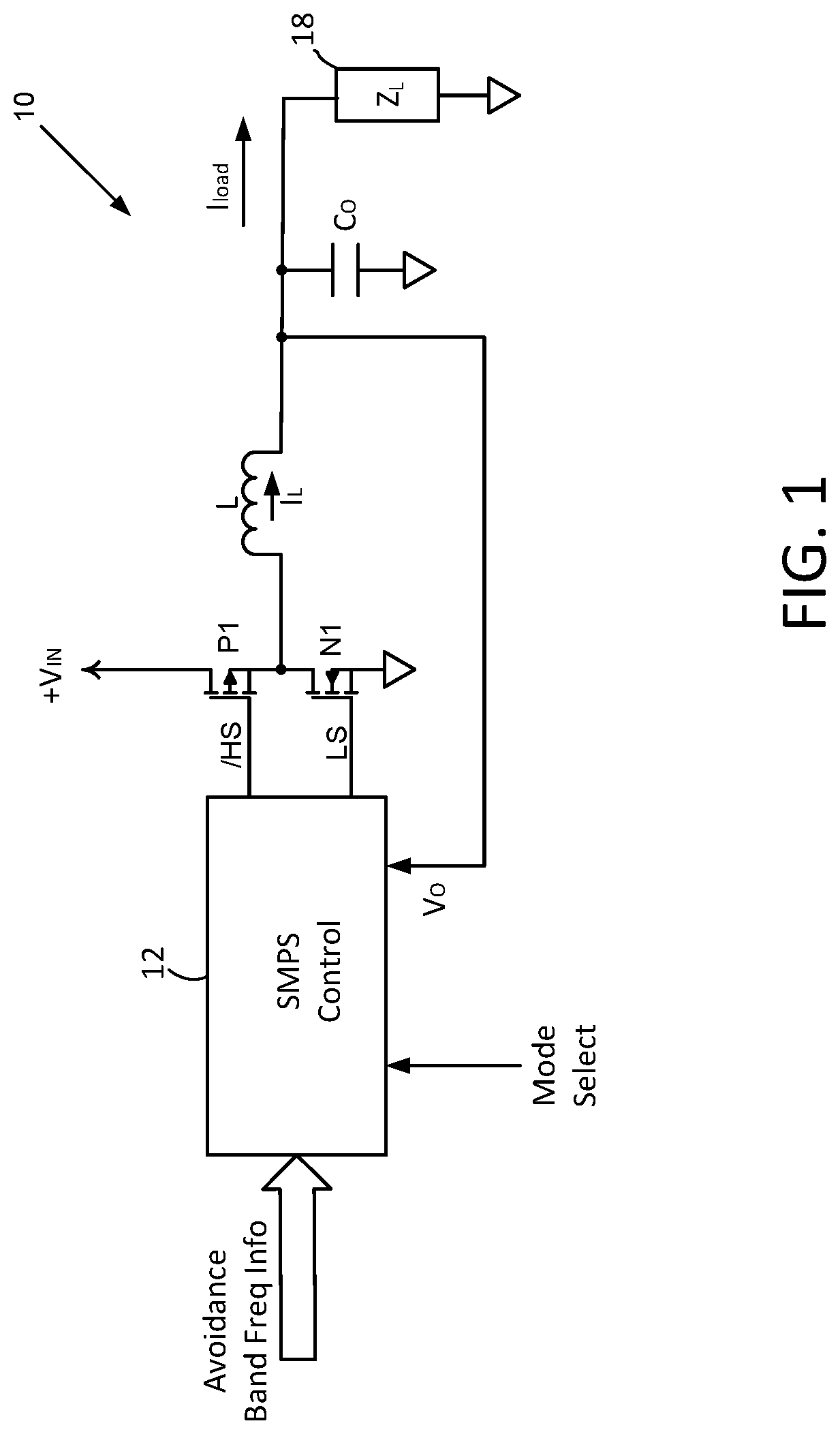 Patent US12316217 — Frequency band avoidance in an on-demand switched-power converter circuit — Figure 1