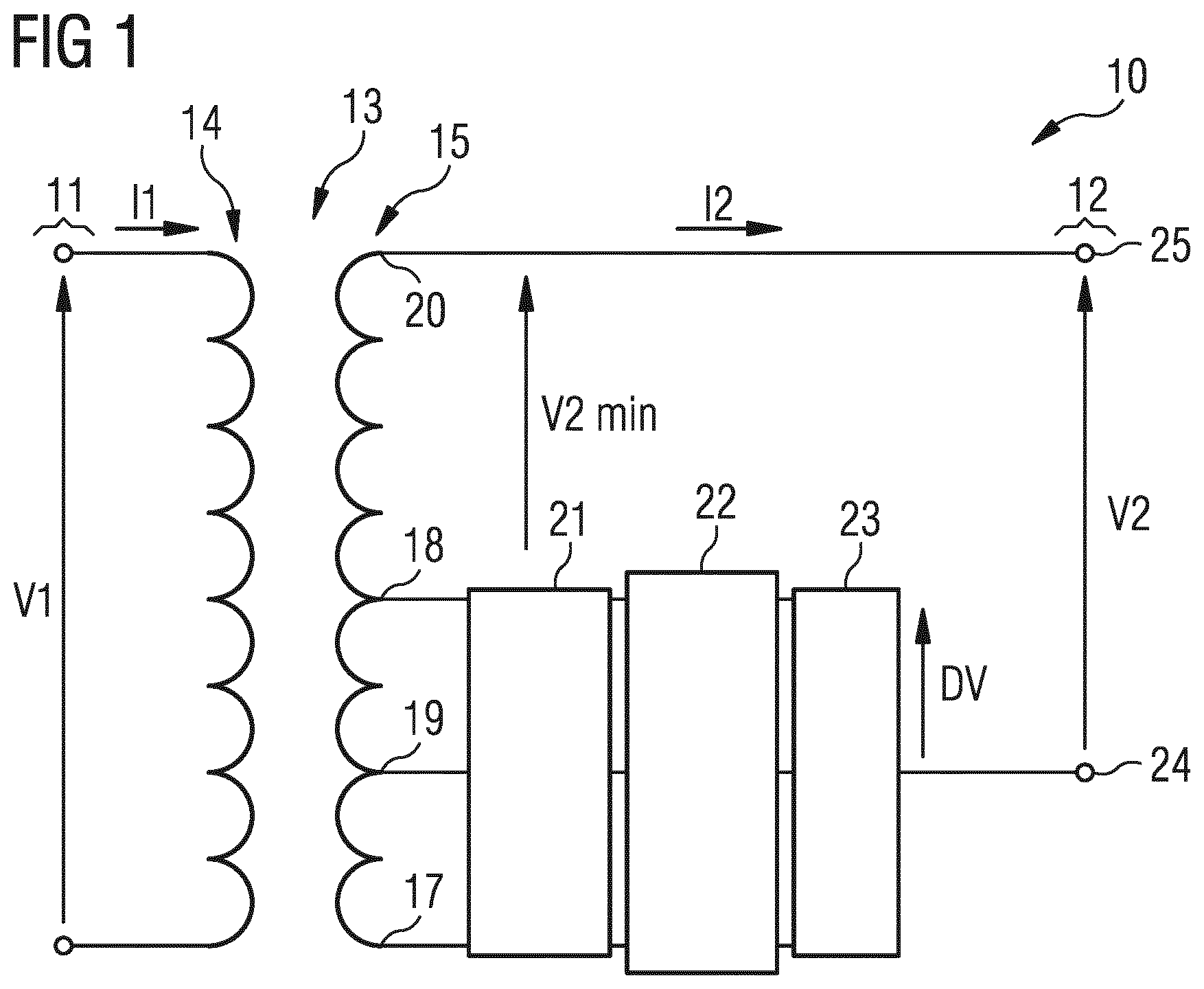 Patent US12316235 — Transformer arrangement and method for voltage conversion including a transformer and a converter coupling — Figure 1