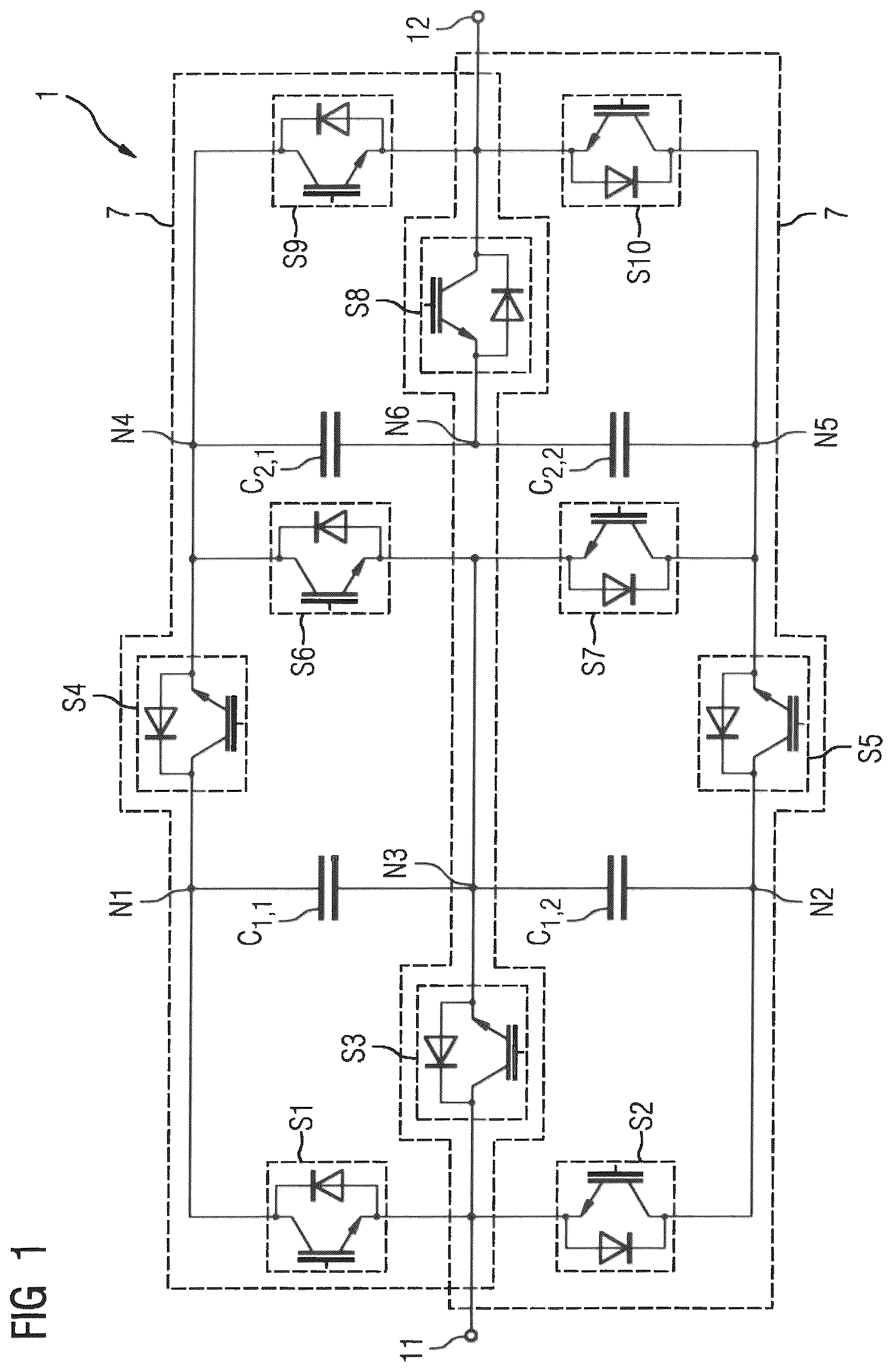 Patent US12316242 — Submodule as a hybrid cell for a modular multilevel converter — Figure 1