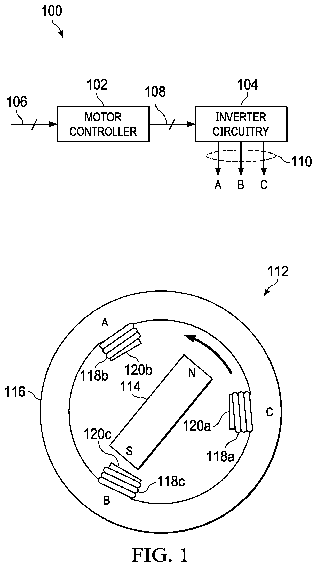 Patent US12316259 — Fast deceleration of PMSM and BLDC motors using recirculation braking — Figure 1