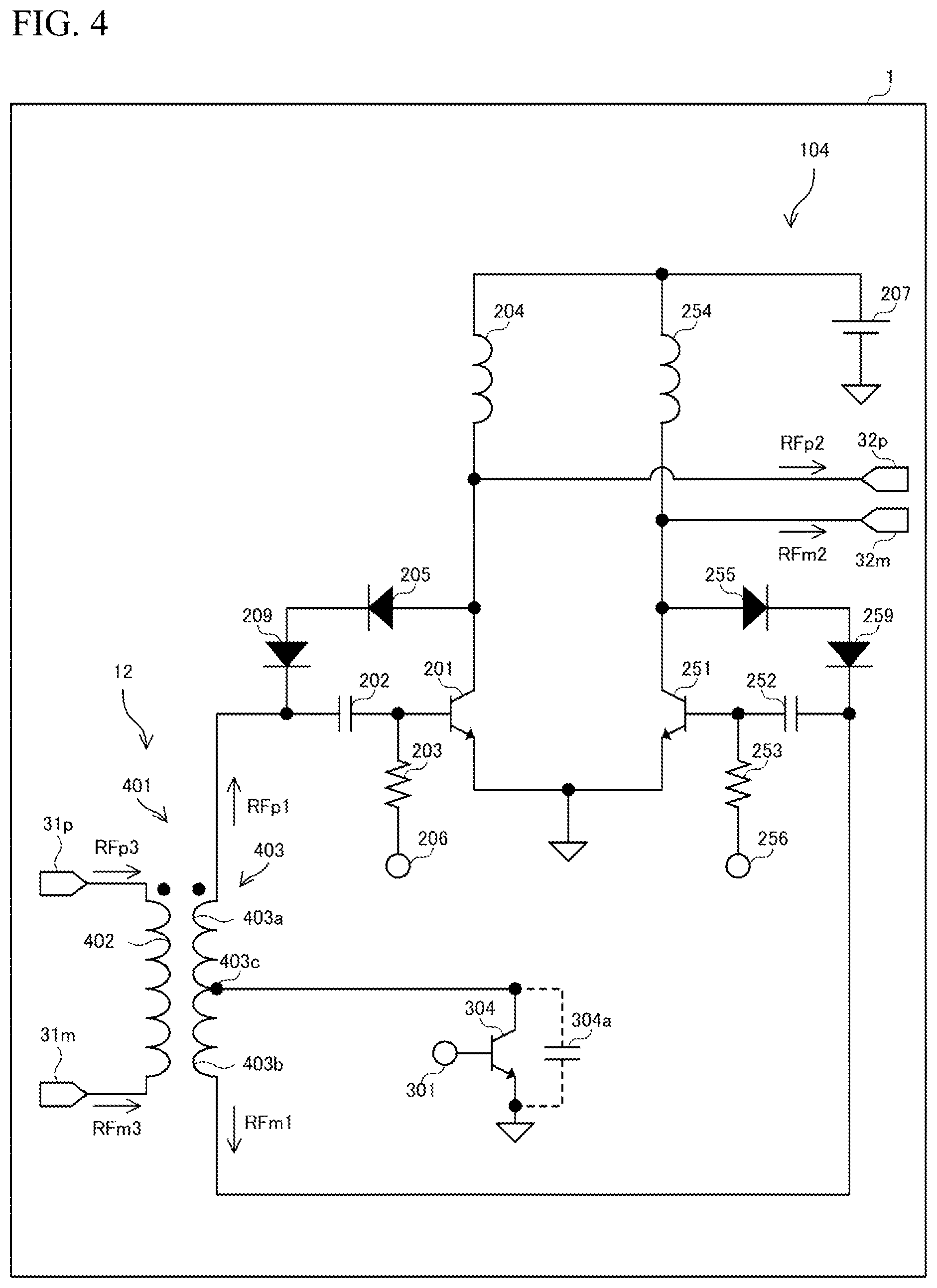 Patent US12316280 Figure 4 – Power amplifier circuit, doherty amplifier circuit, multistage amplifier circuit, and power amplifier apparatus