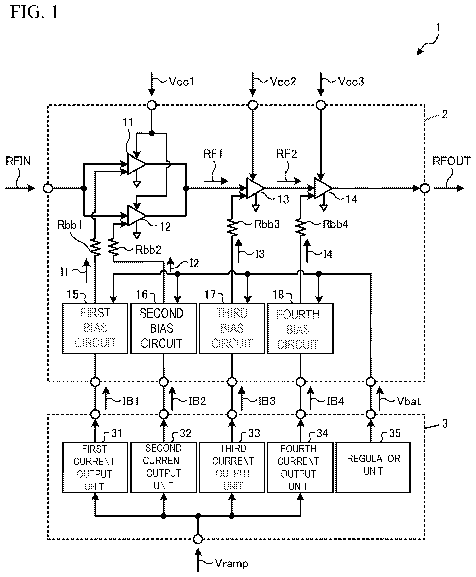 Patent US12316289 — Power amplifying circuit — Figure 1