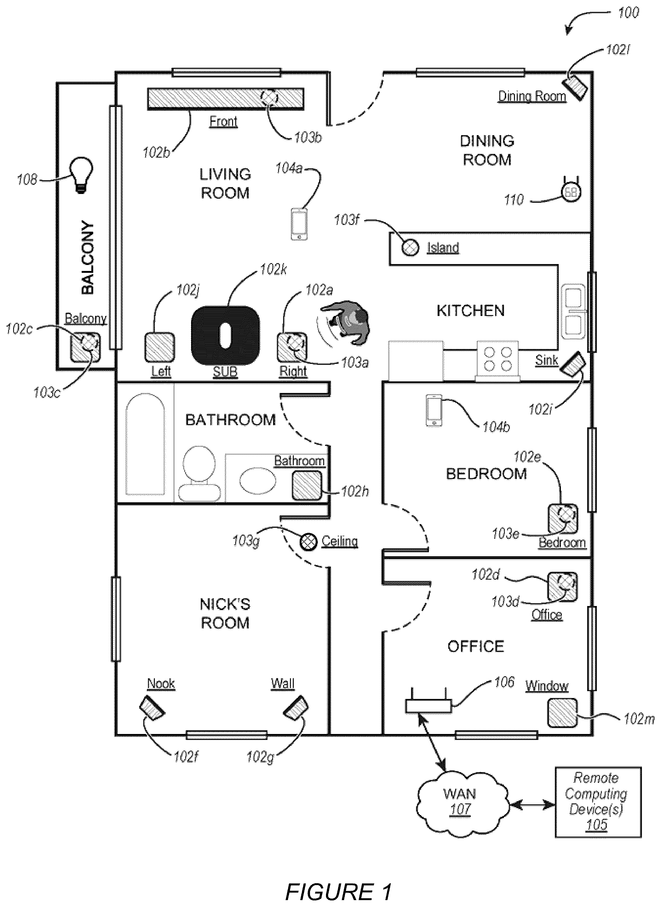 Patent US12316885 Figure 1 – Temporary configuration of a media playback system