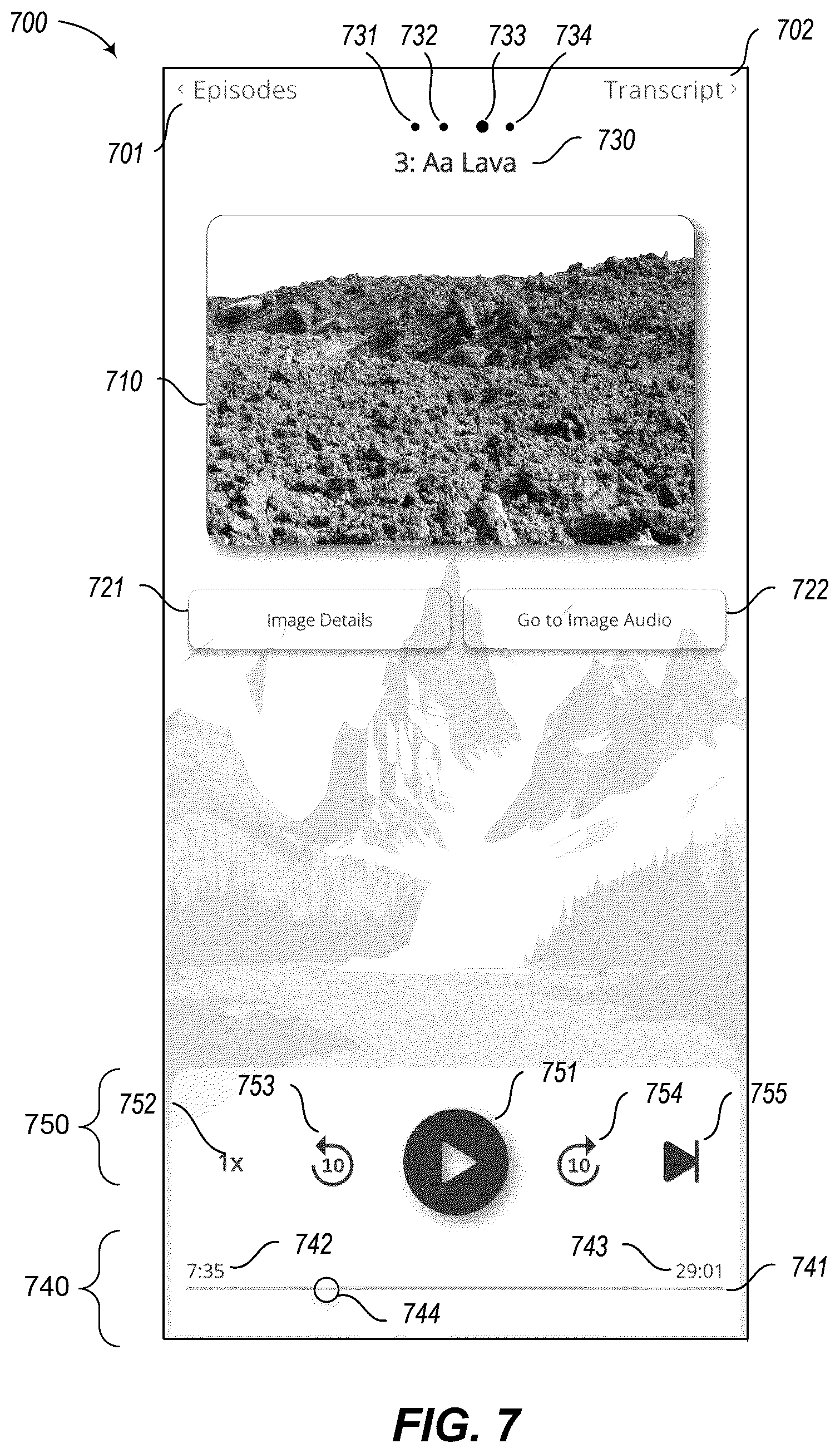 Patent US12316890 Figure 7 – Presenting an audio sequence with flexibly coupled complementary visual content, such as visual artifacts
