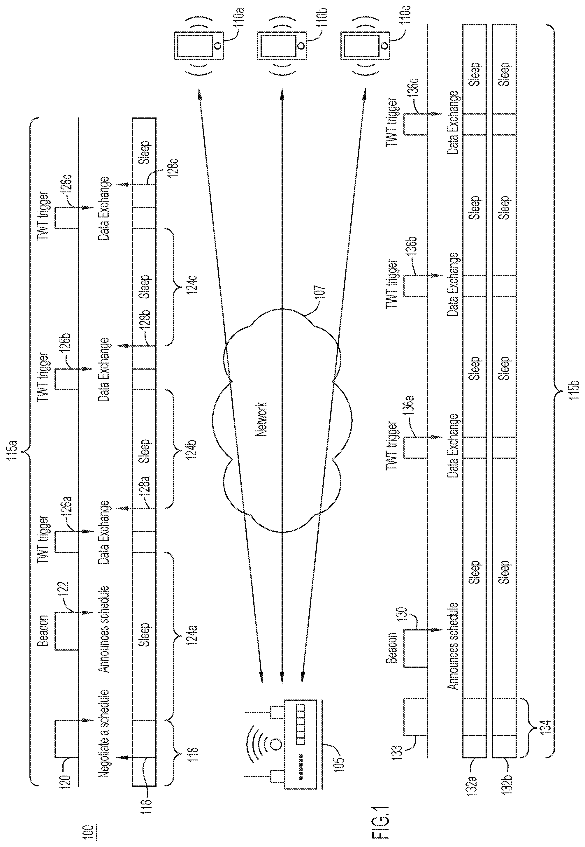 Patent US12317190 — Extending target wake time for randomized and changing media access control address signaling — Figure 1