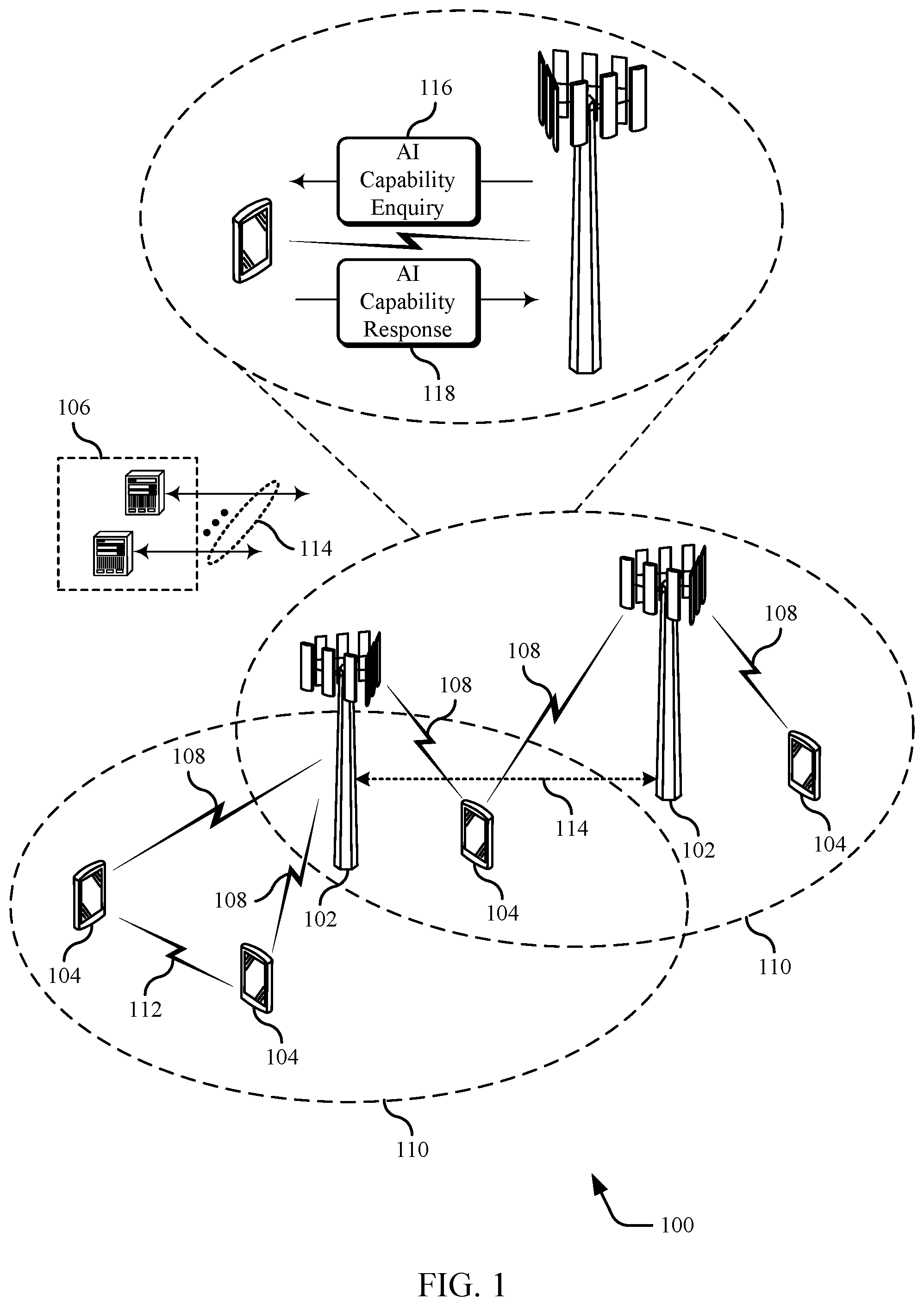 Patent US12317297 Figure 1 – Artificial intelligence capability reporting for wireless communication