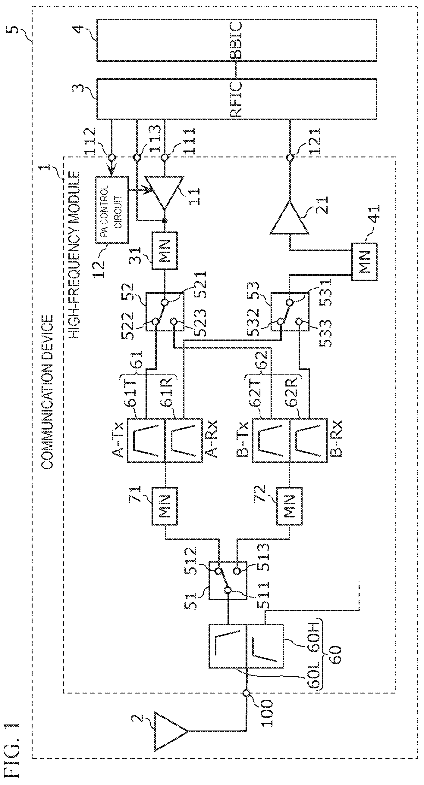 Patent US12317412 — High-frequency module and communication device — Figure 1