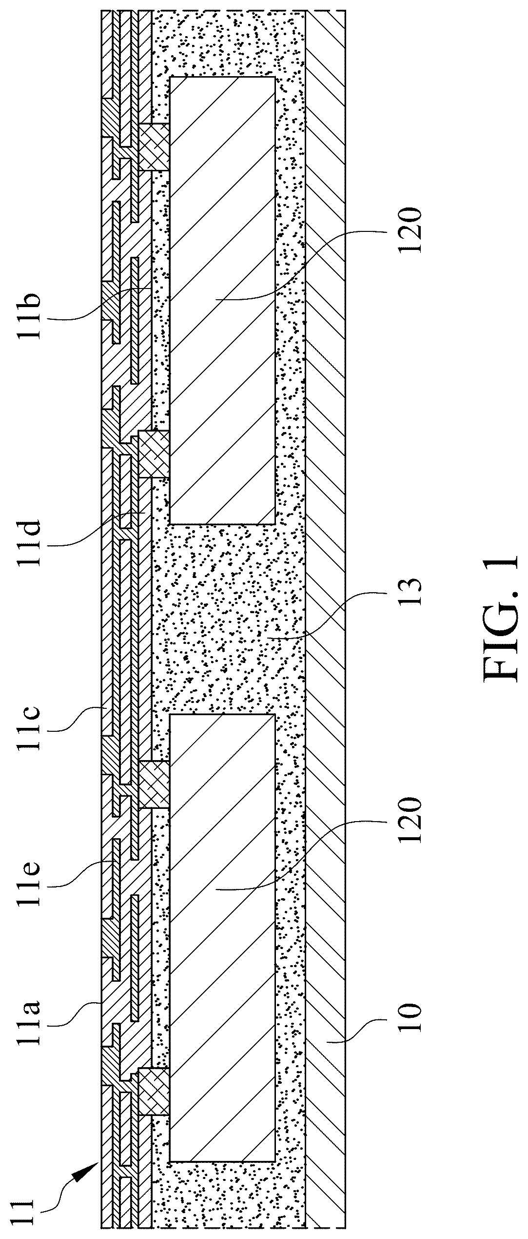 Patent US12317462 — Electronic package and method of manufacturing the same — Figure 1