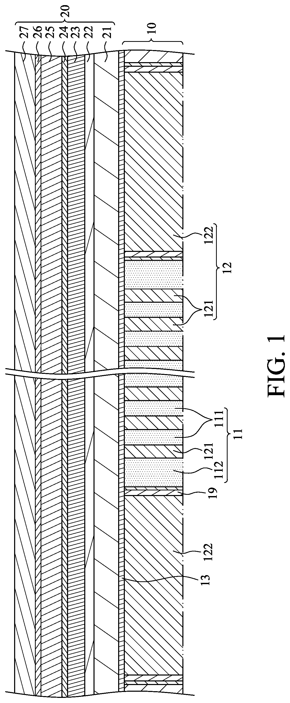 Patent US12317482 — Semiconductor structure and method of manufacturing the same including buried word lines of different widths — Figure 1