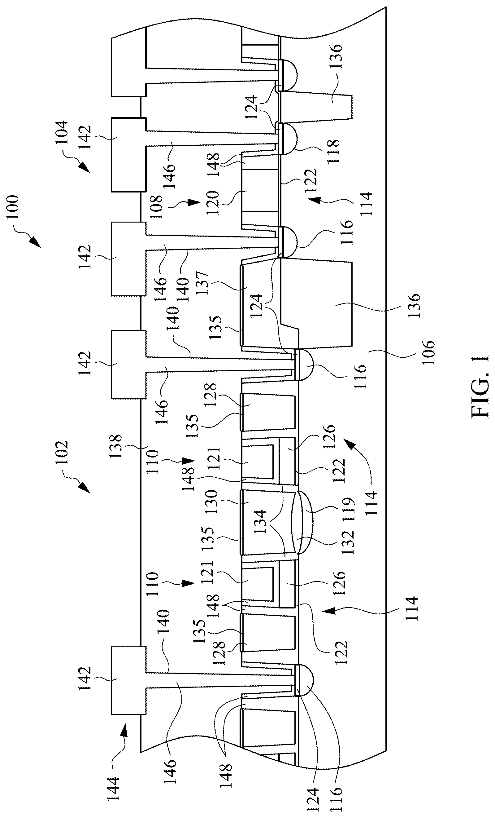 Patent US12317488 — Structure and method for preventing silicide contamination during the manufacture of micro-processors with embedded flash memory — Figure 1