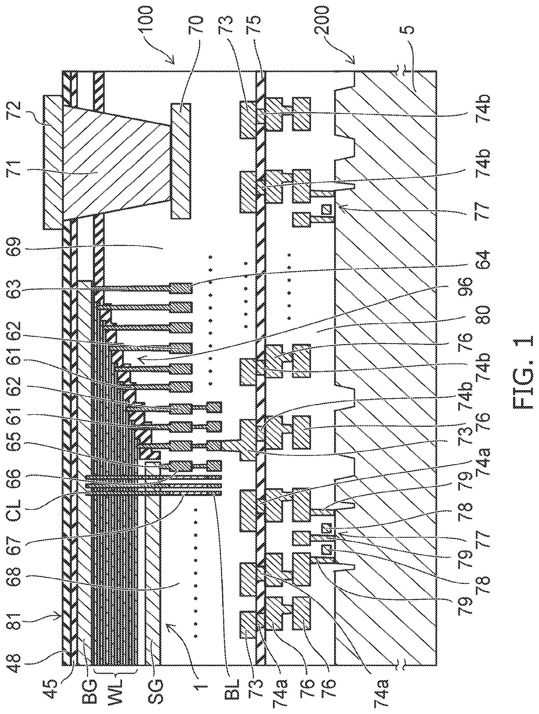 Patent US12317500 — Semiconductor memory device having a contact plug electrically connected to an interconnection through a narrower via — Figure 1