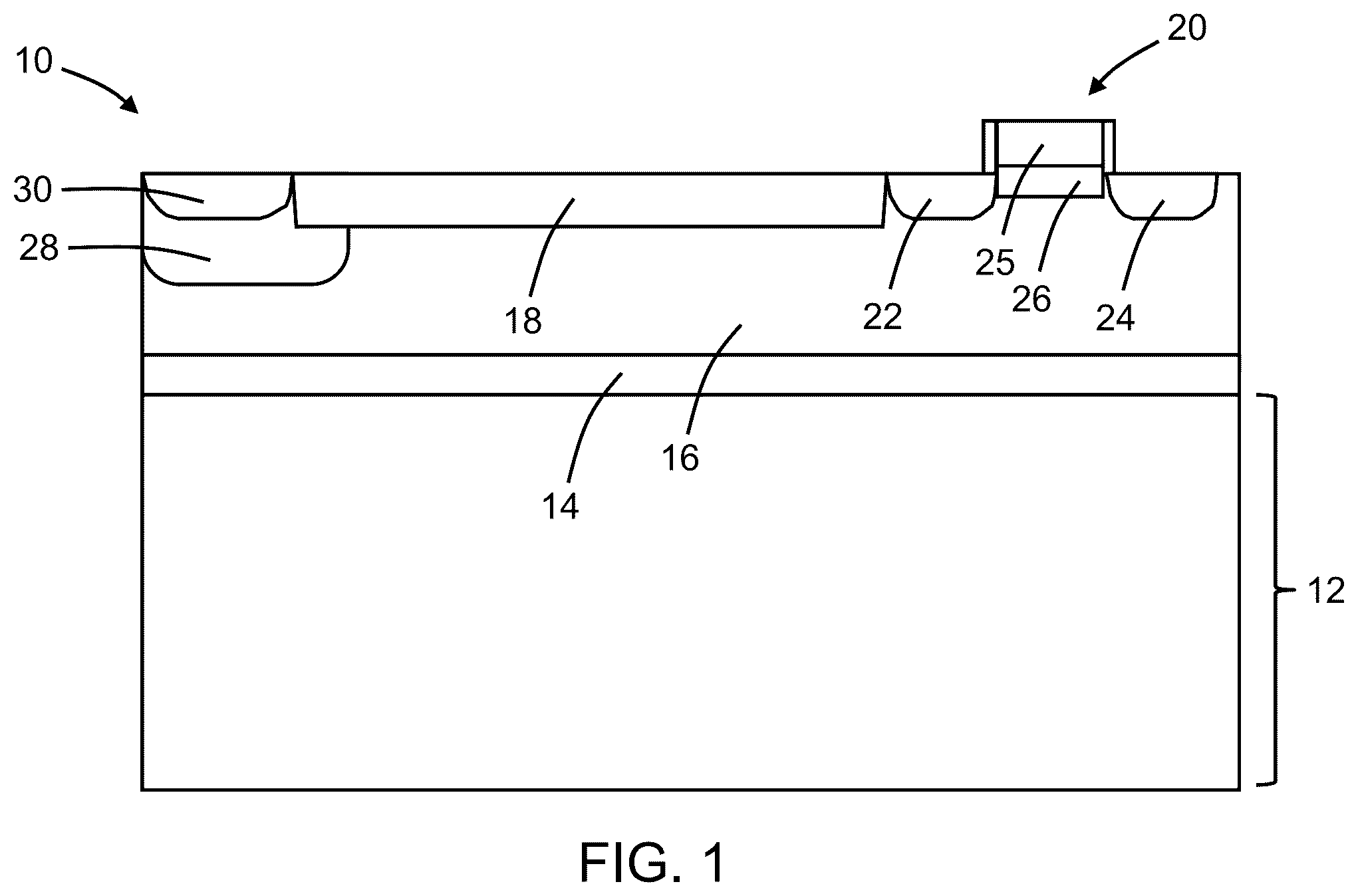 Patent US12317557 — Structures with deep trench isolation regions for a high-voltage field-effect transistor — Figure 1
