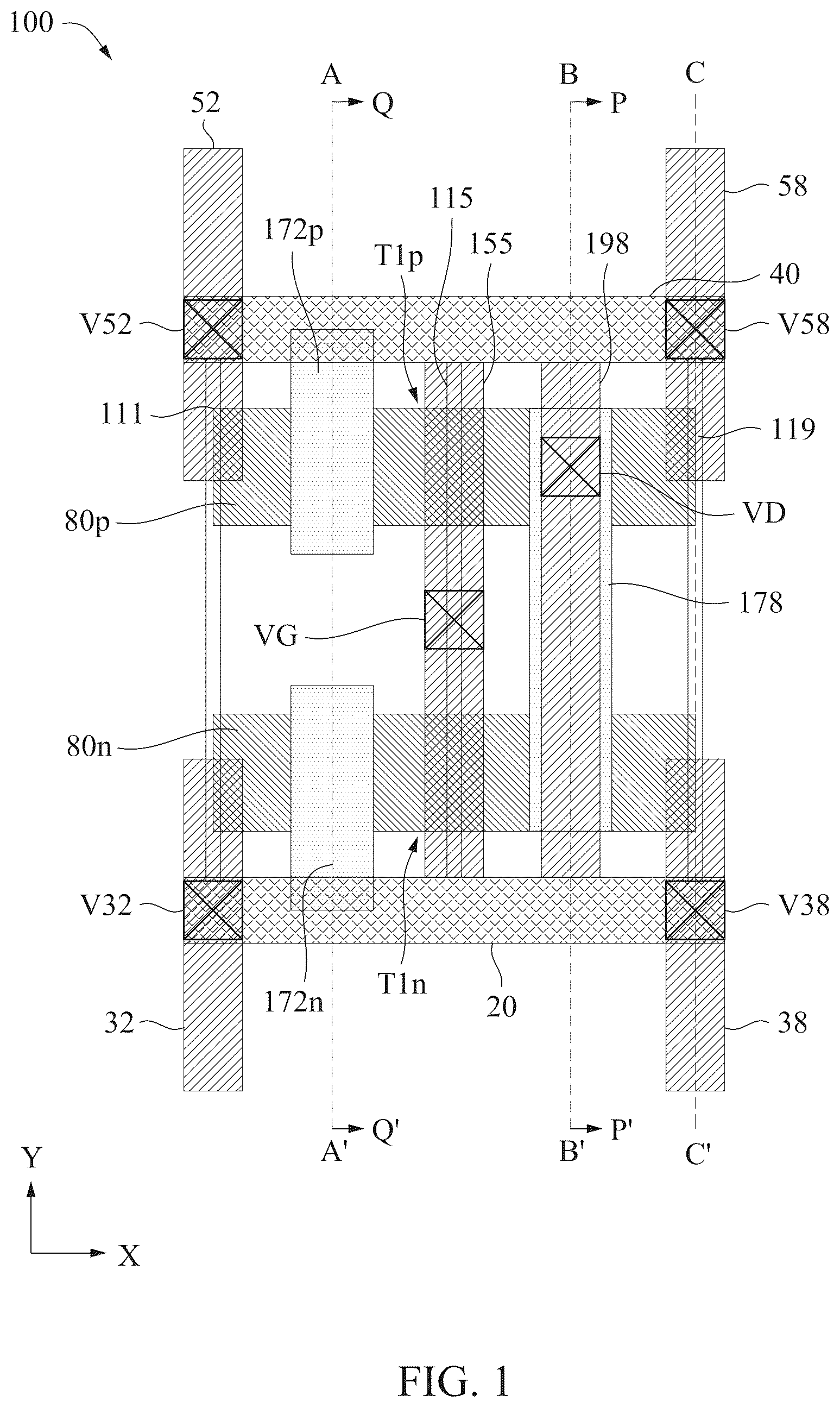 Patent US12317589 — Power rail and signal conducting line arrangement — Figure 1