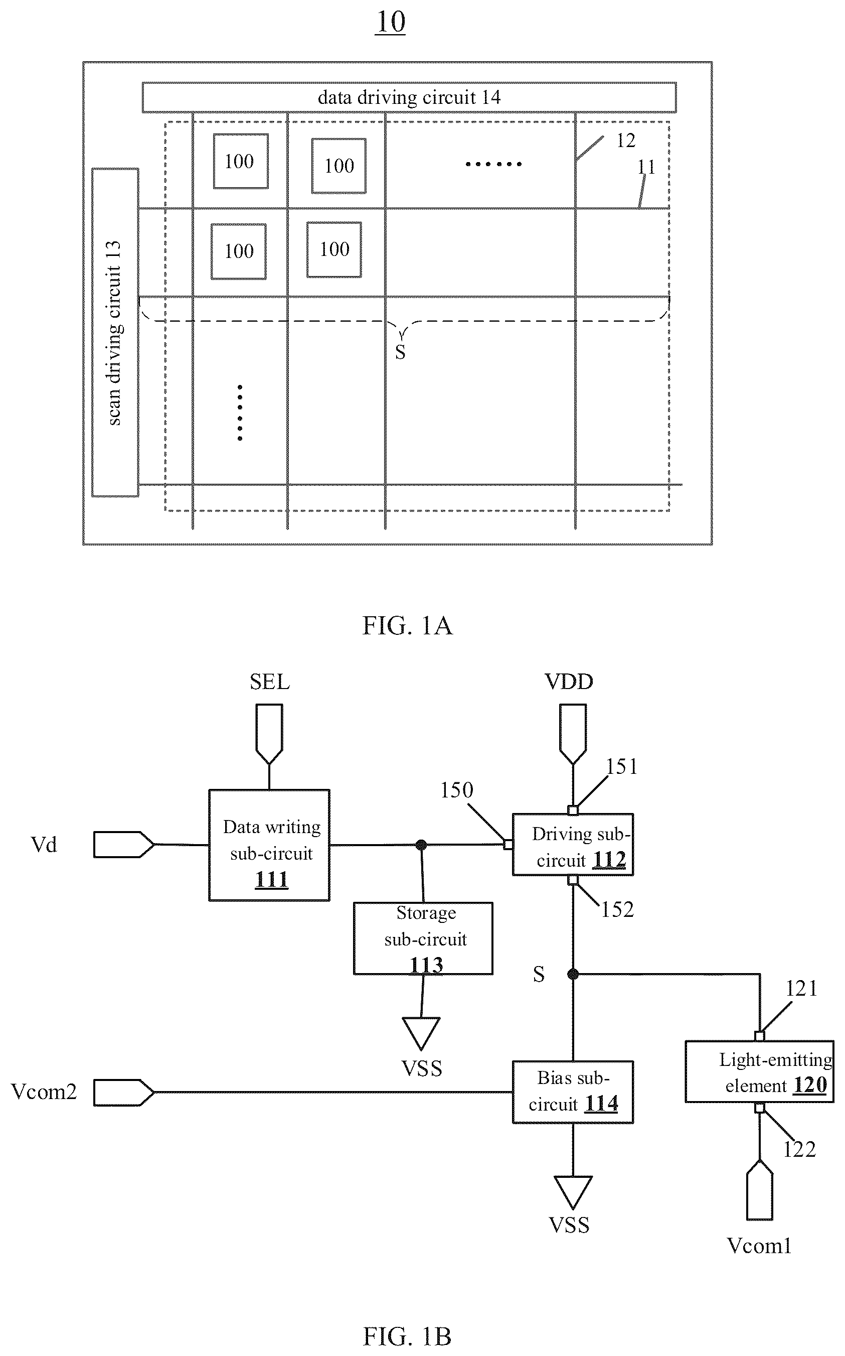 Patent US12317703 Figure 1 – Display substrate having connection electrode in a same layer with one capacitor electrode and electrically connecting the other capacitor electrode to data writing sub-circuit, and display device