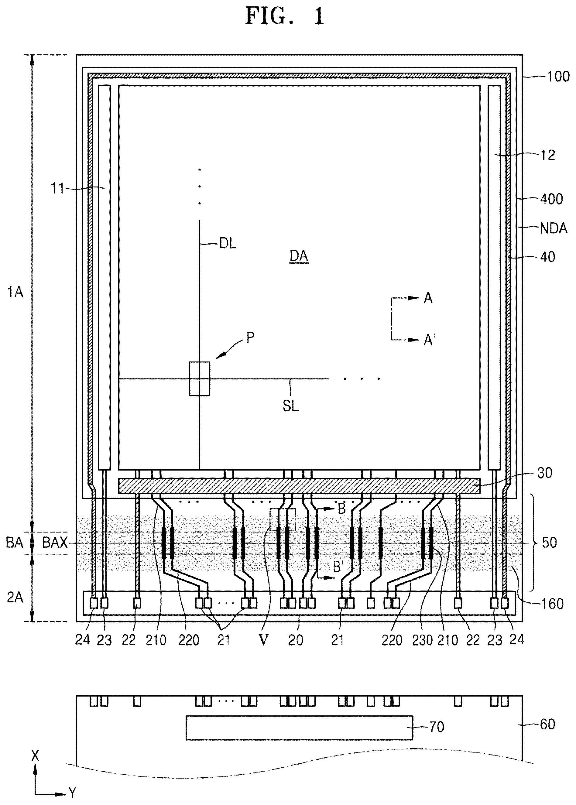 Patent US12317709 — Bendable display device — Figure 1