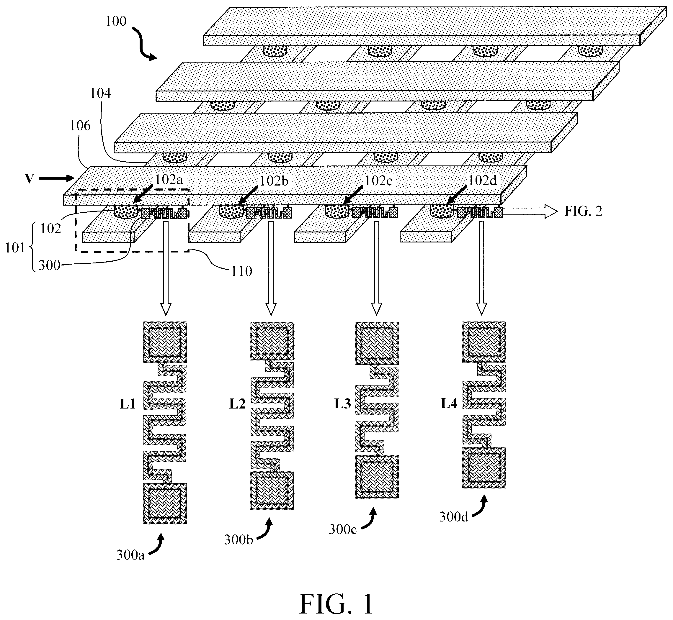 Patent US12317764 — Uniform voltage drop in arrays of memory devices — Figure 1