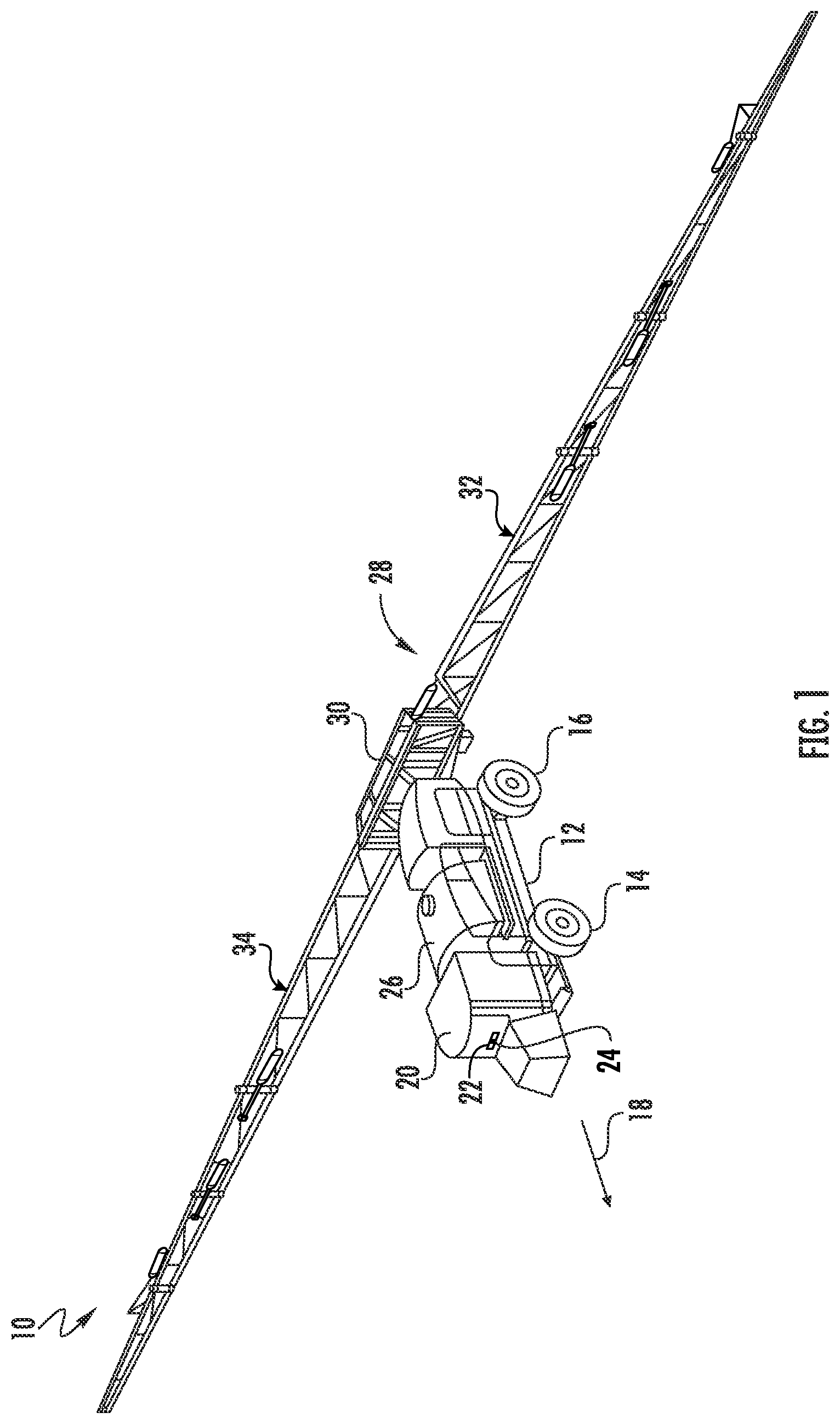 Patent US12317886 — Hydraulic suspension for boom assembly of a work vehicle — Figure 1