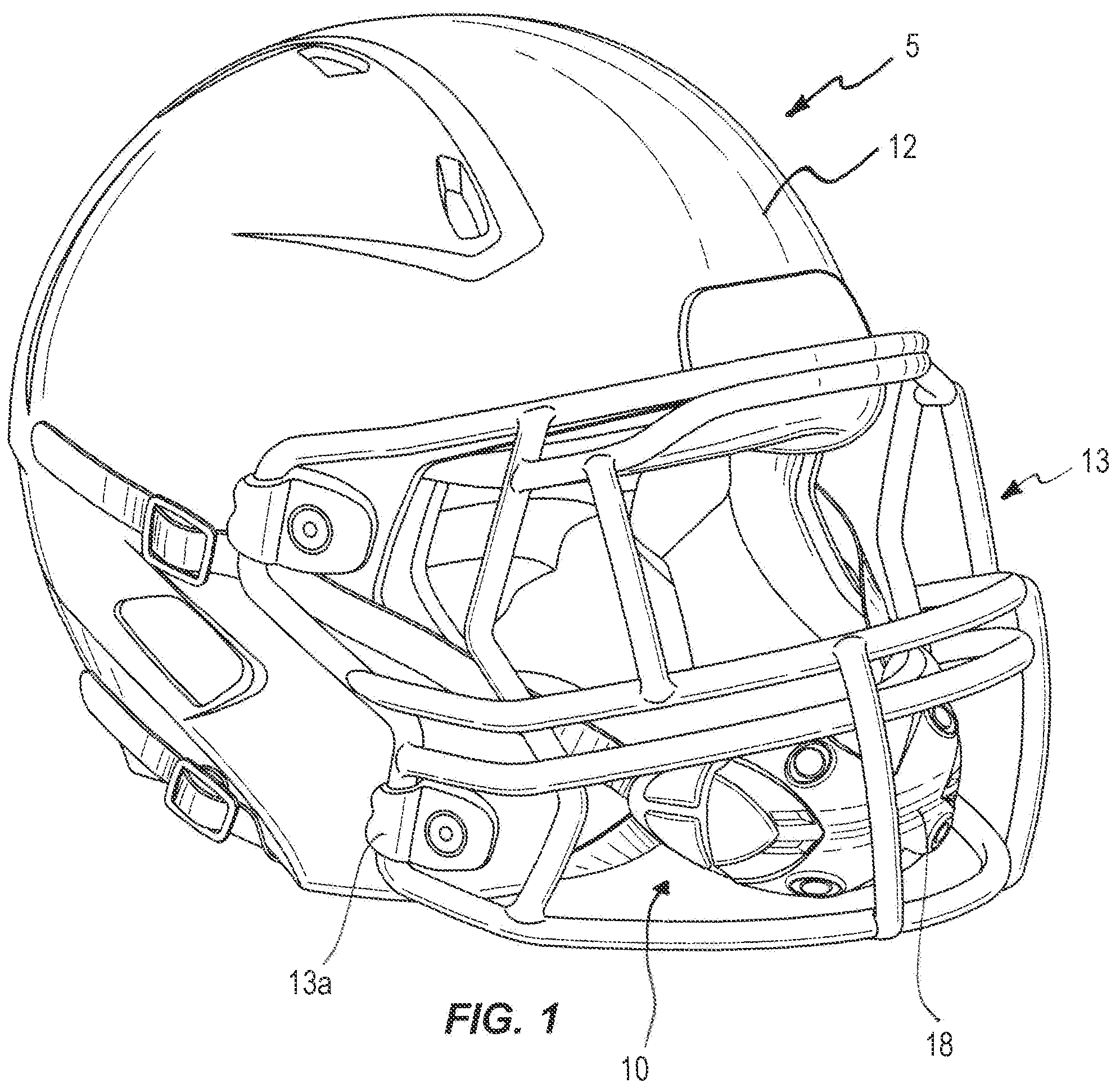 Patent US12317946 Figure 1 – Protective sports helmet chinstrap assembly