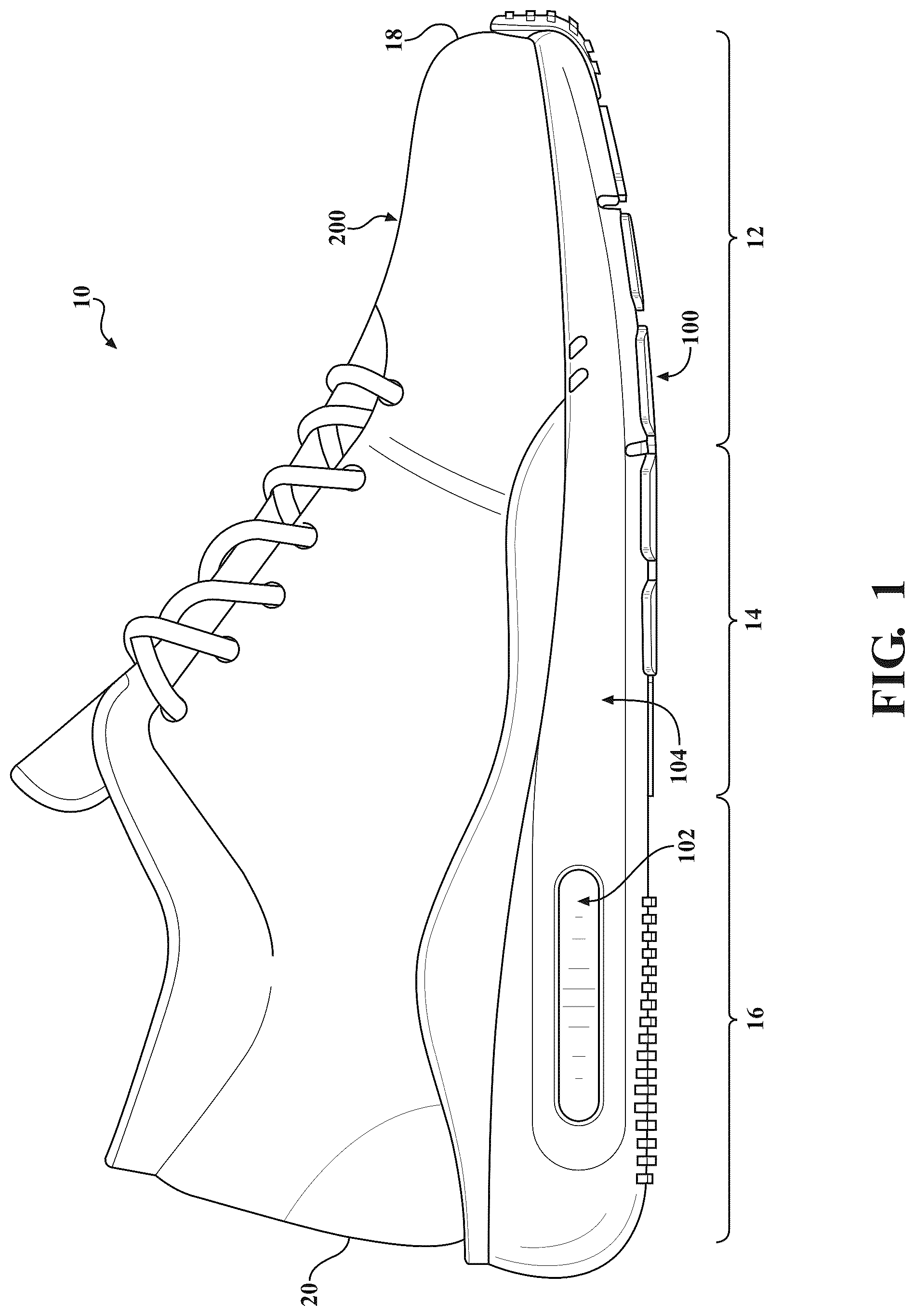 Patent US12317952 Figure 1 – Bladder and sole structure for article of footwear
