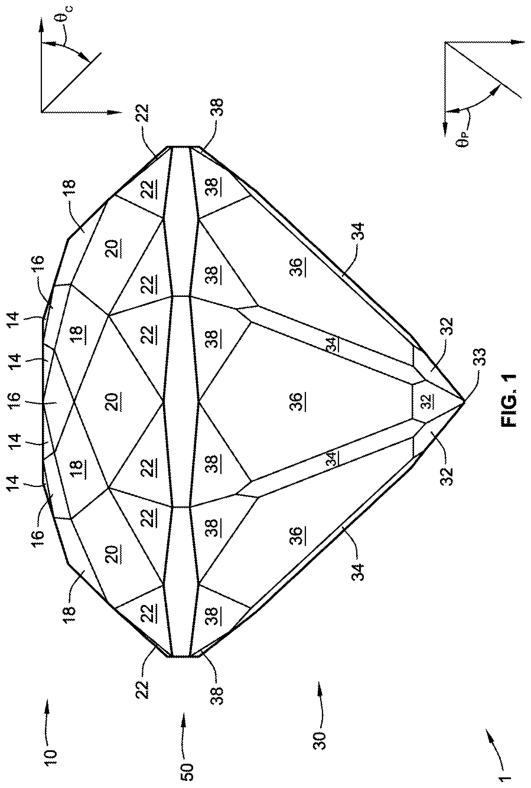Patent US12317969 — Gemstone and methods of cutting the same — Figure 1