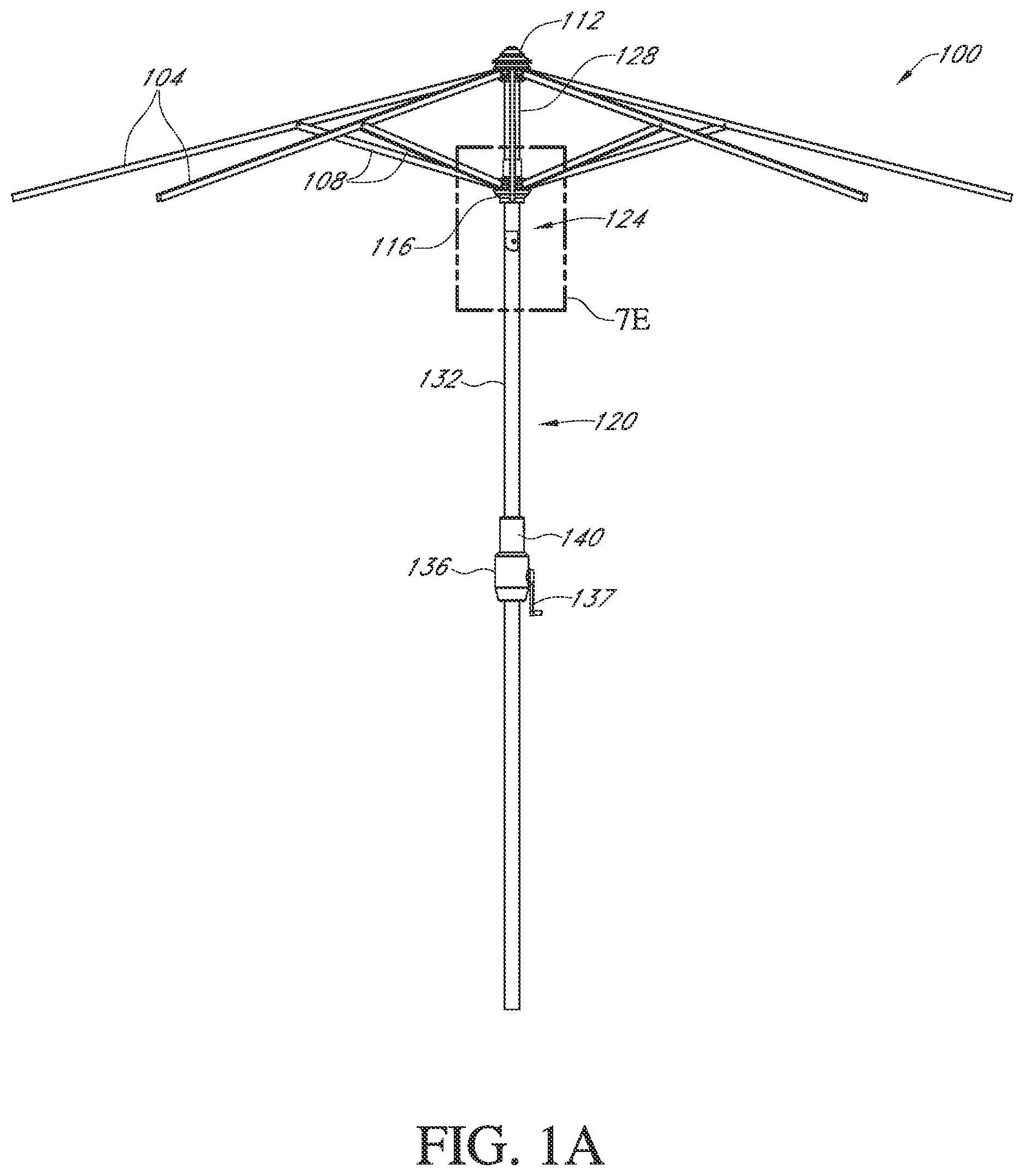 Patent US12317977 — Tilt mechanisms and actuators for umbrellas — Figure 1