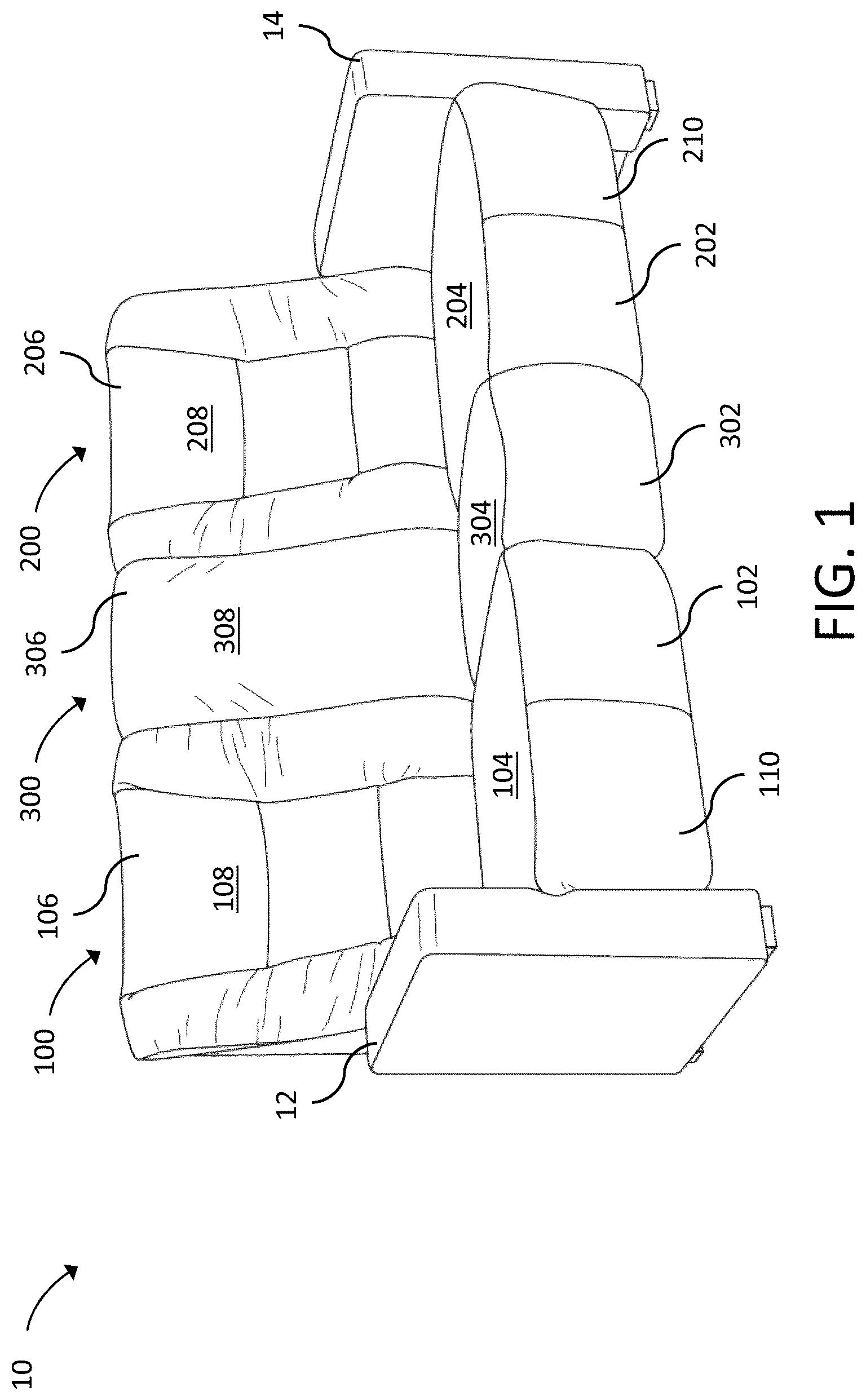 Patent US12318008 — Convertible theater seating assembly — Figure 1