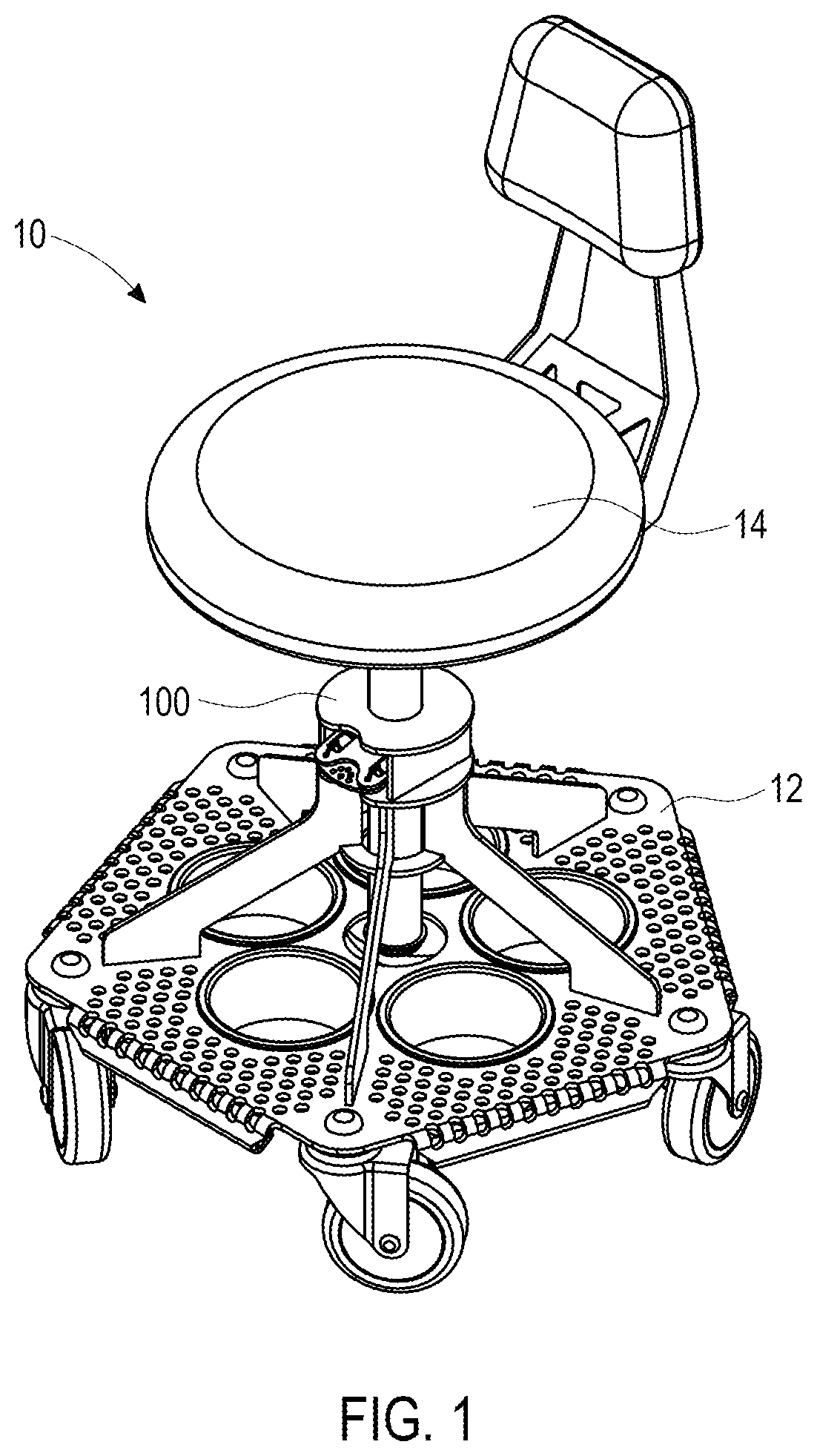 Patent US12318013 — Height adjustment mechanism for furniture — Figure 1
