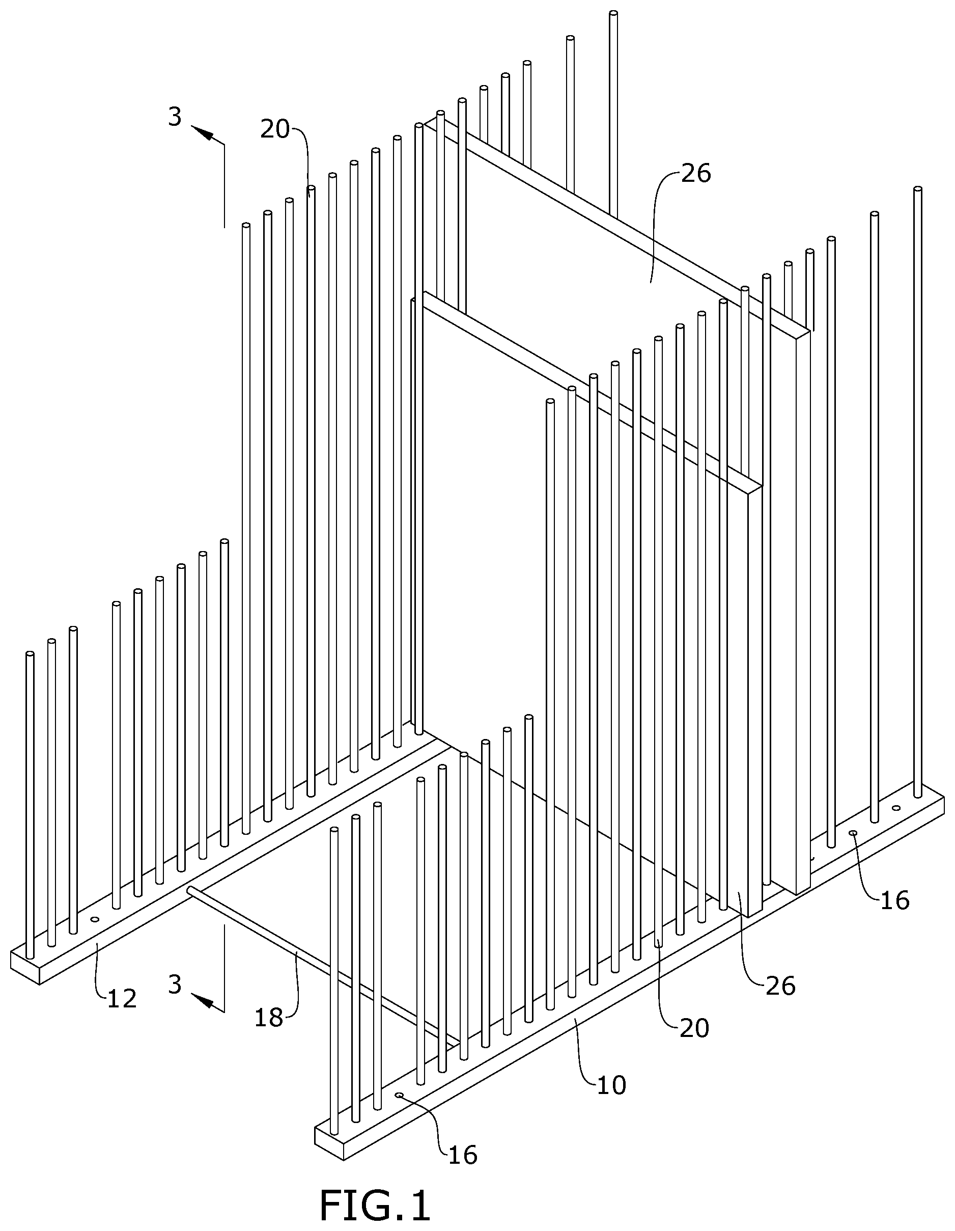 Patent US12318024 — Art rack with dowels — Figure 1