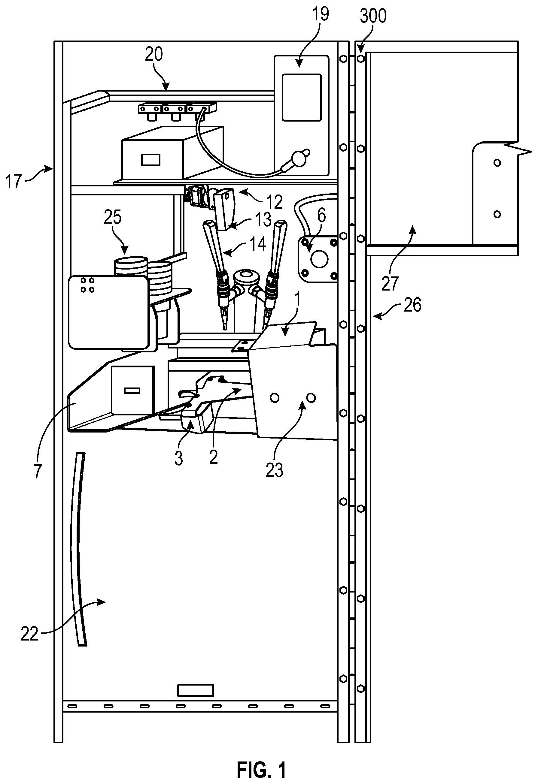 Patent US12318033 — Nitro/cold brew automated robotic kiosk with contactless technology — Figure 1