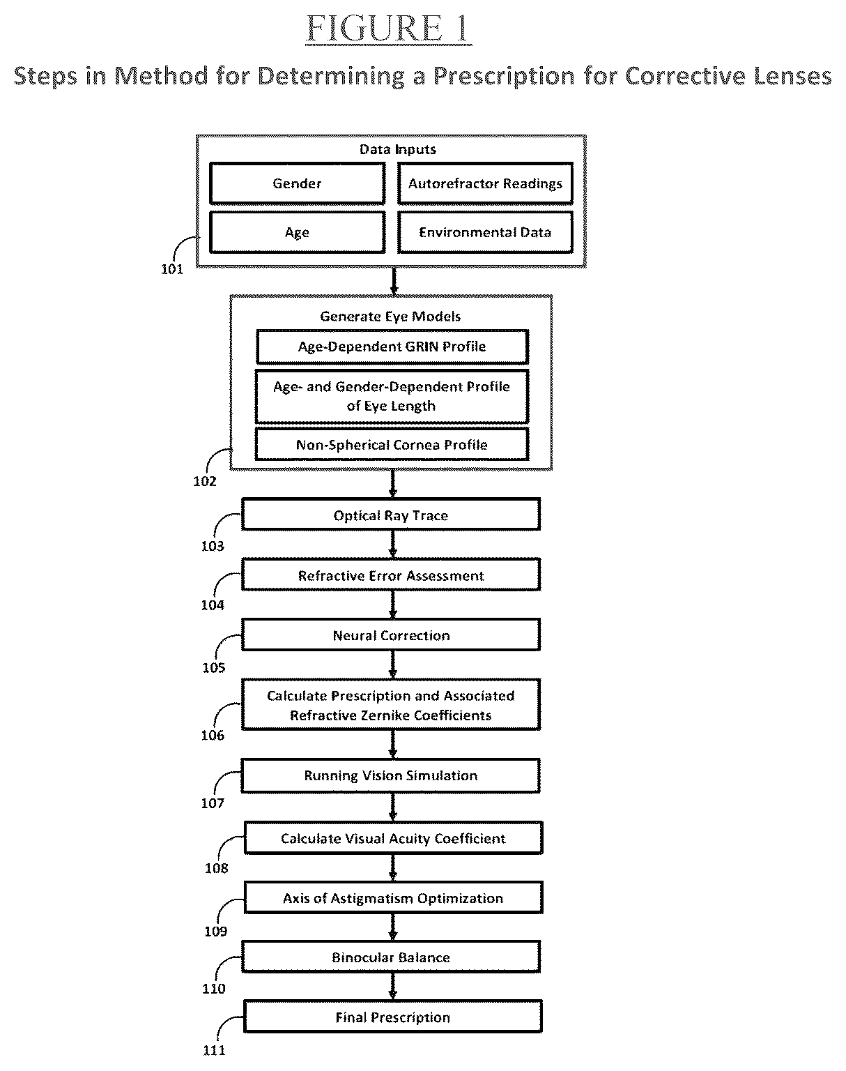Patent US12318140 — System and method for determining prescription of corrective lenses using predictive calculations and corrected-eyesight simulation — Figure 1