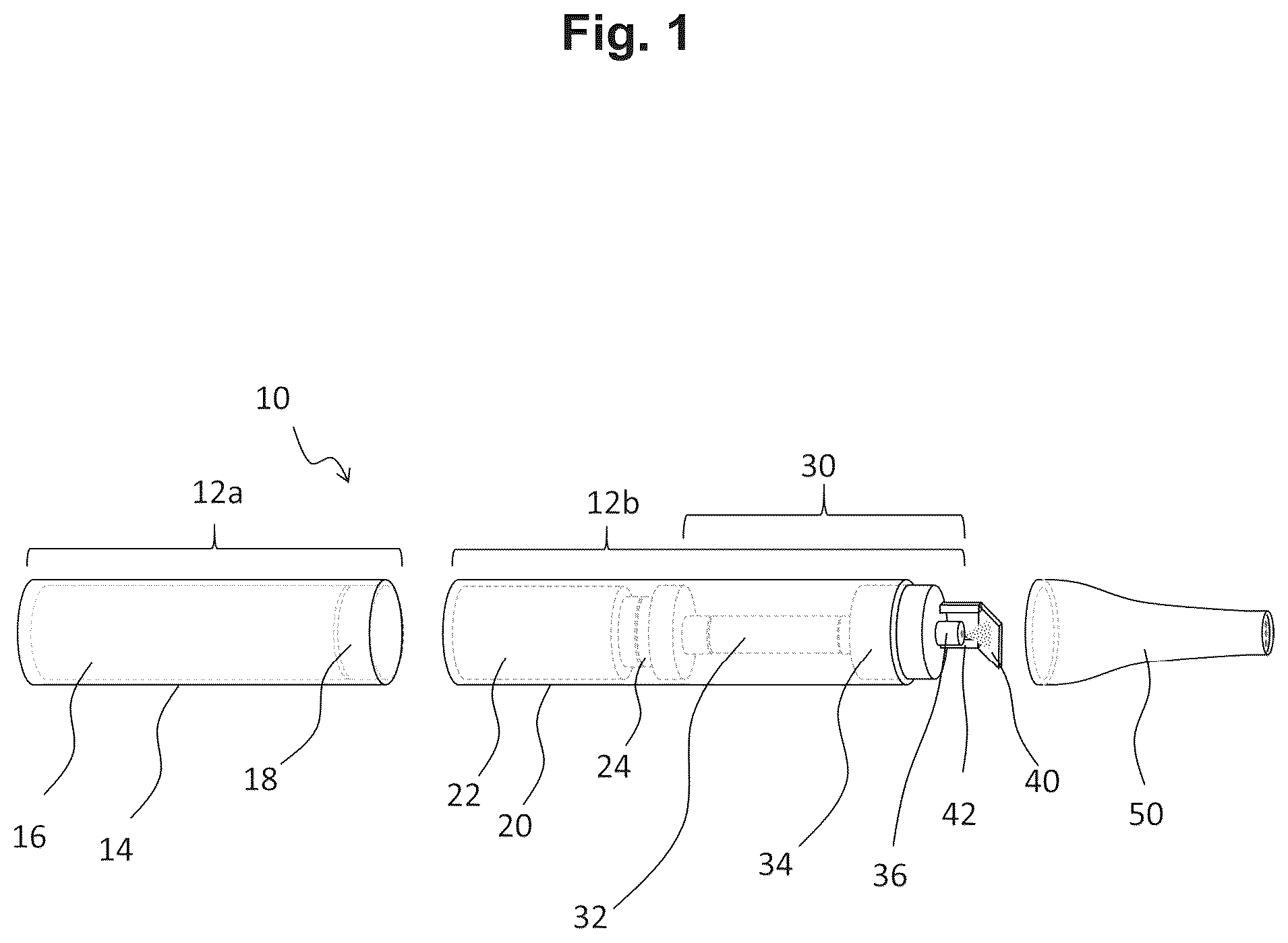 Patent US12318536 — Vaporizer including a heater assembly and a delivery device — Figure 1