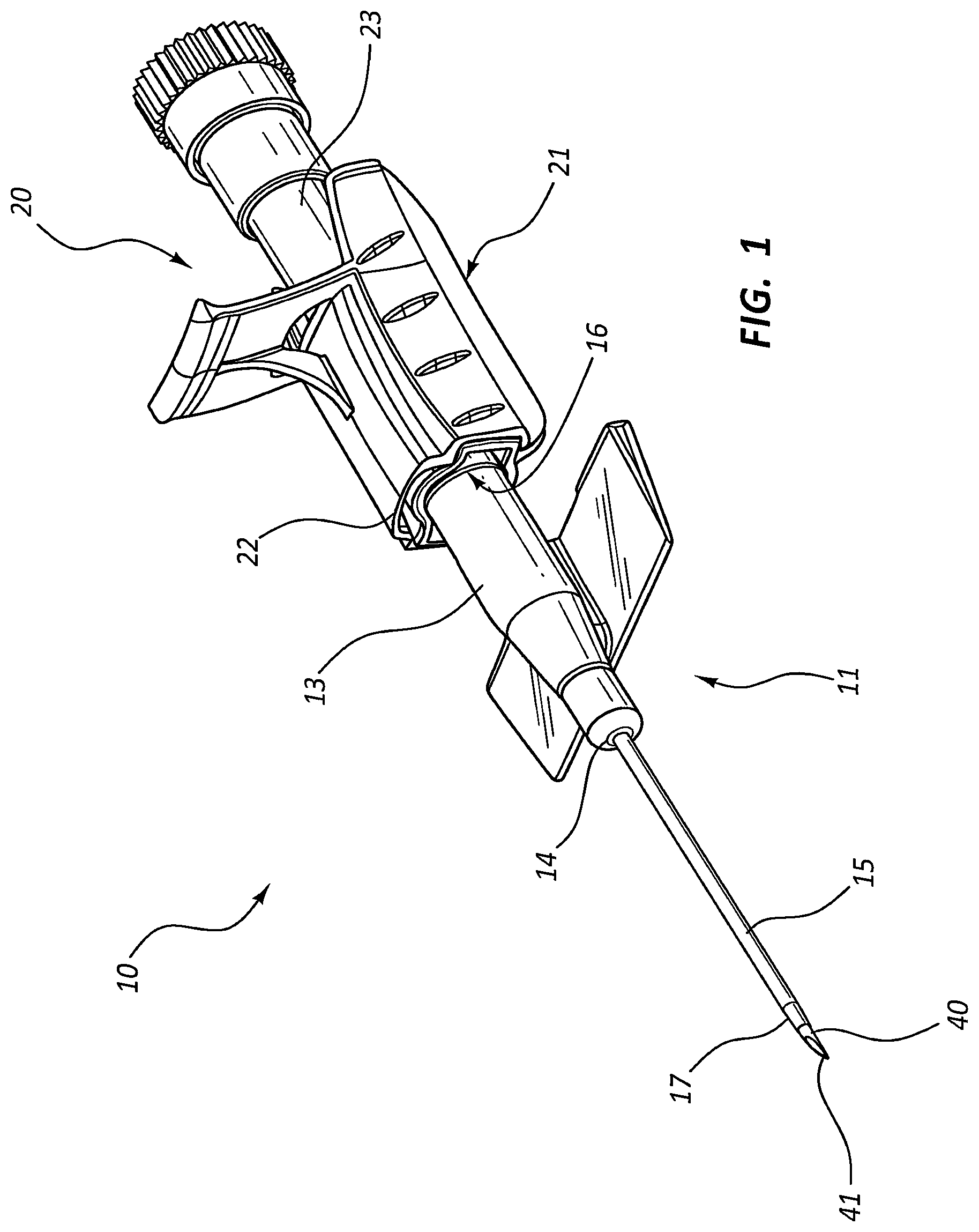 Patent US12318559 — Ported IV catheter having external needle shield and internal blood control septum — Figure 1