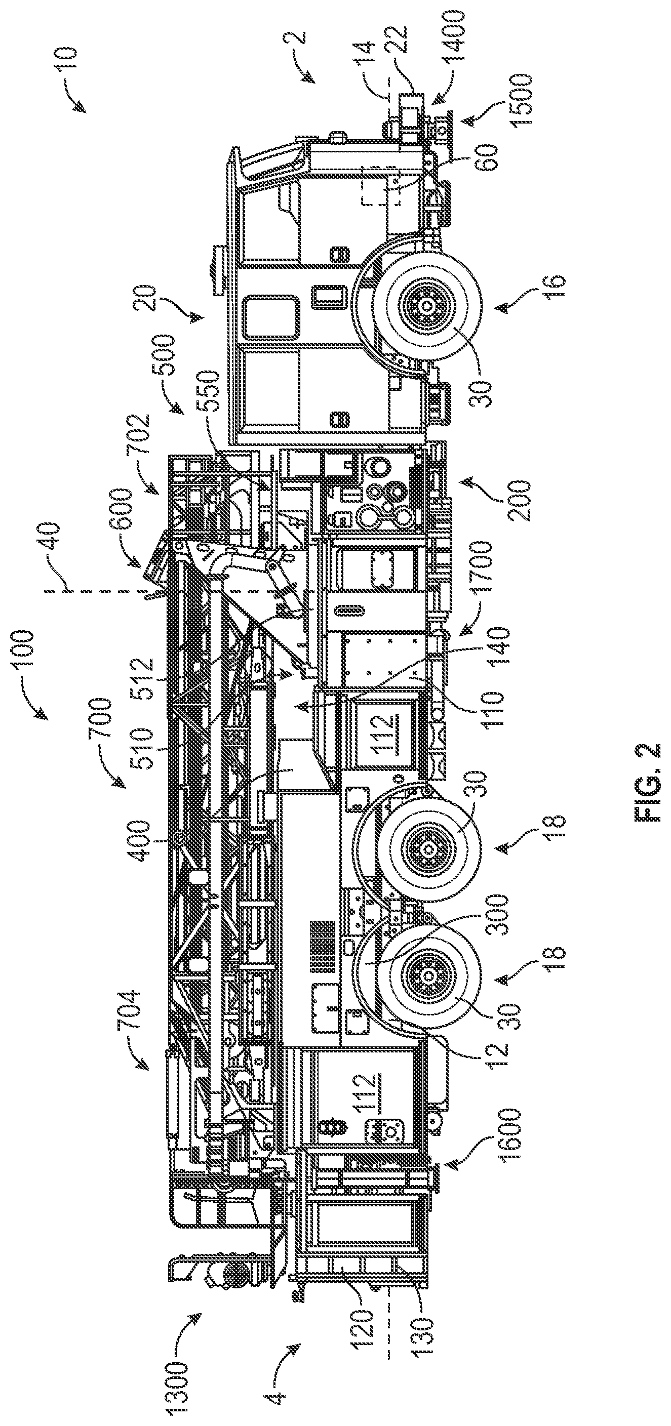 Patent US12318643 Figure 2 – Stability system for a fire apparatus