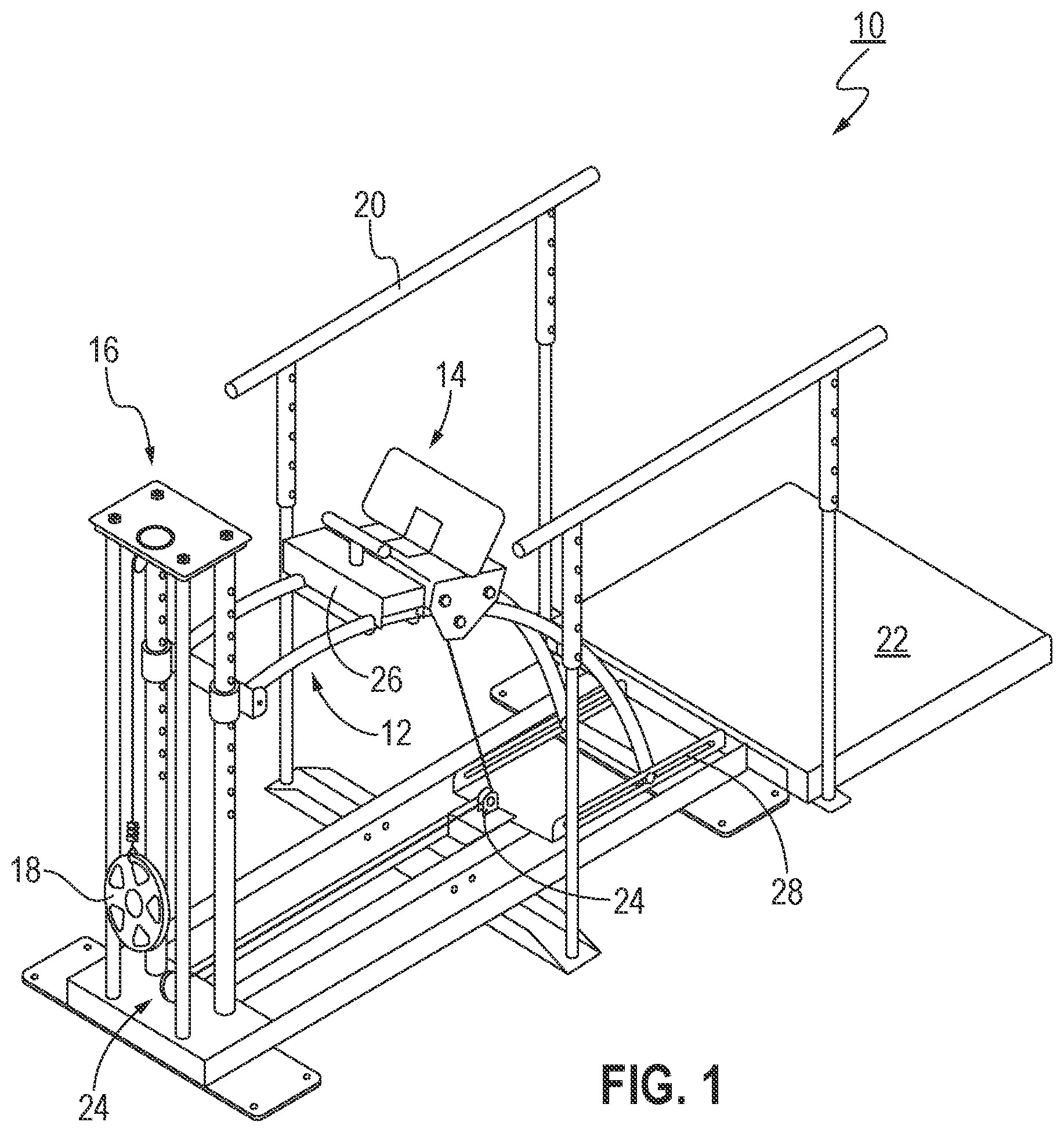 Patent US12318659 — Arcing exercise station for legs — Figure 1