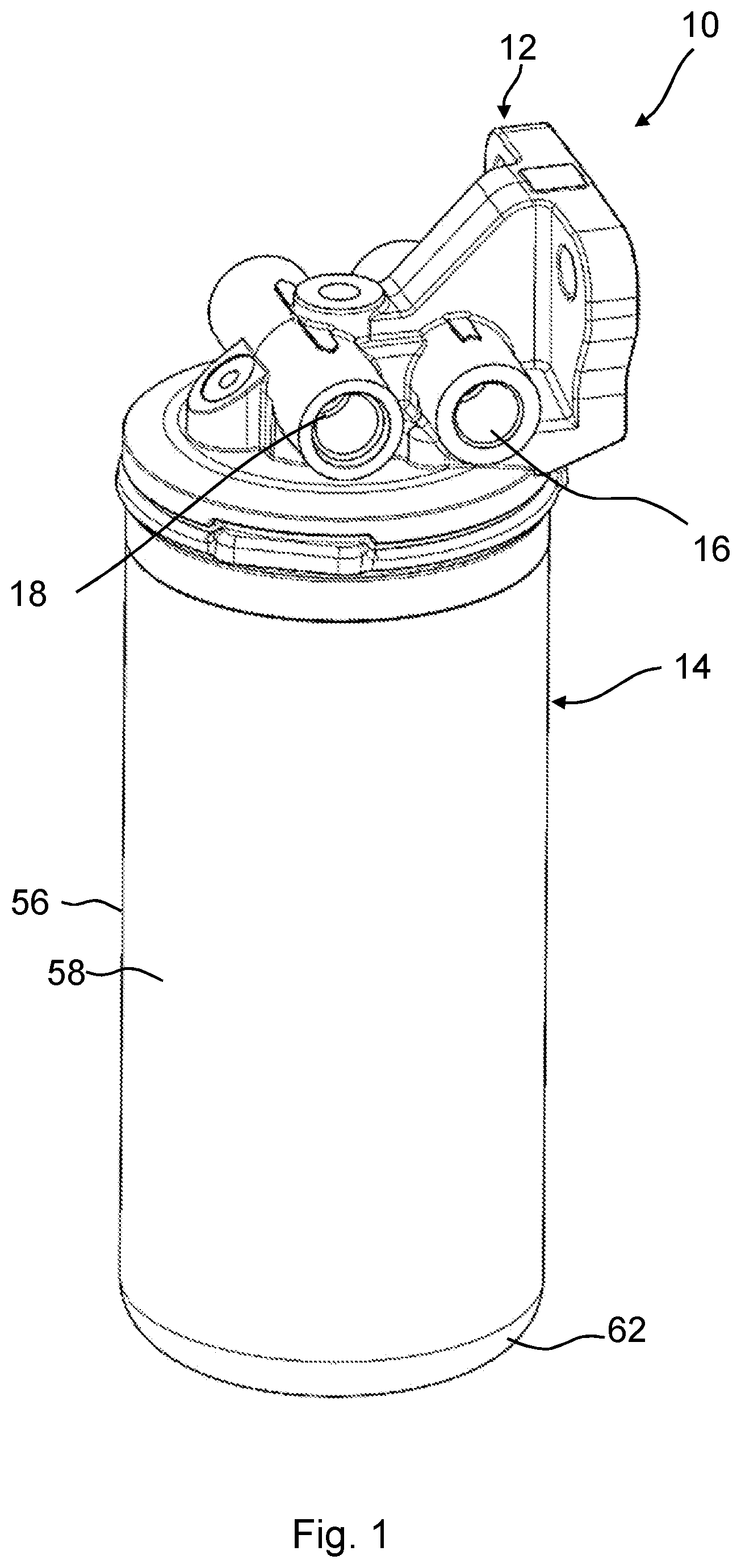 Patent US12318711 — Treatment device for treating fluids, in particular liquid fluids, and treatment unit and connection head for a treatment device — Figure 1