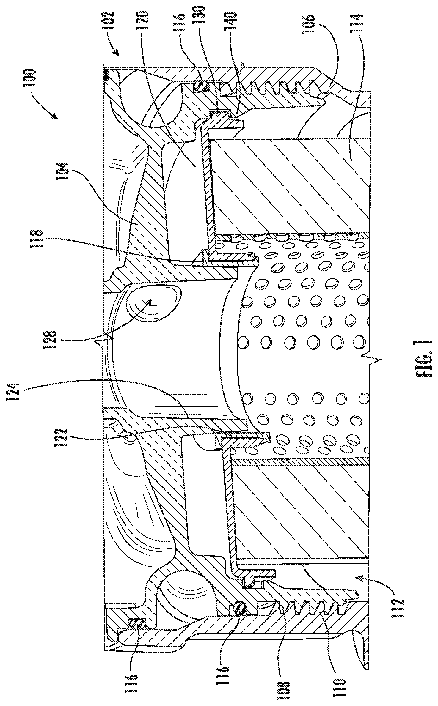 Patent US12318721 Figure 1 – Self-assisting element removal features for a filtration system