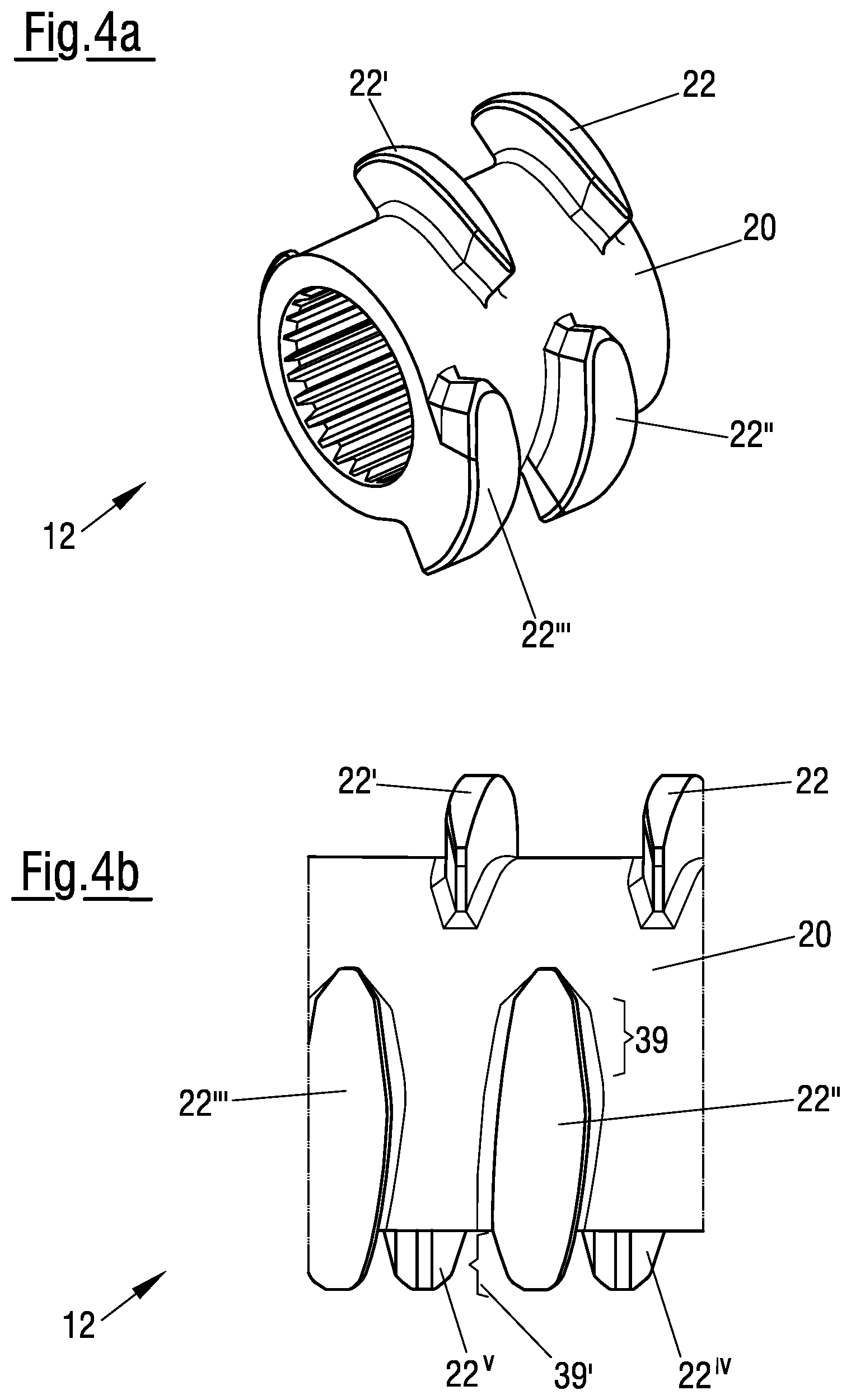 Patent US12318744 Figure 5 – Asymmetrical three-blade screw-type shaft for a mixing and kneading machine