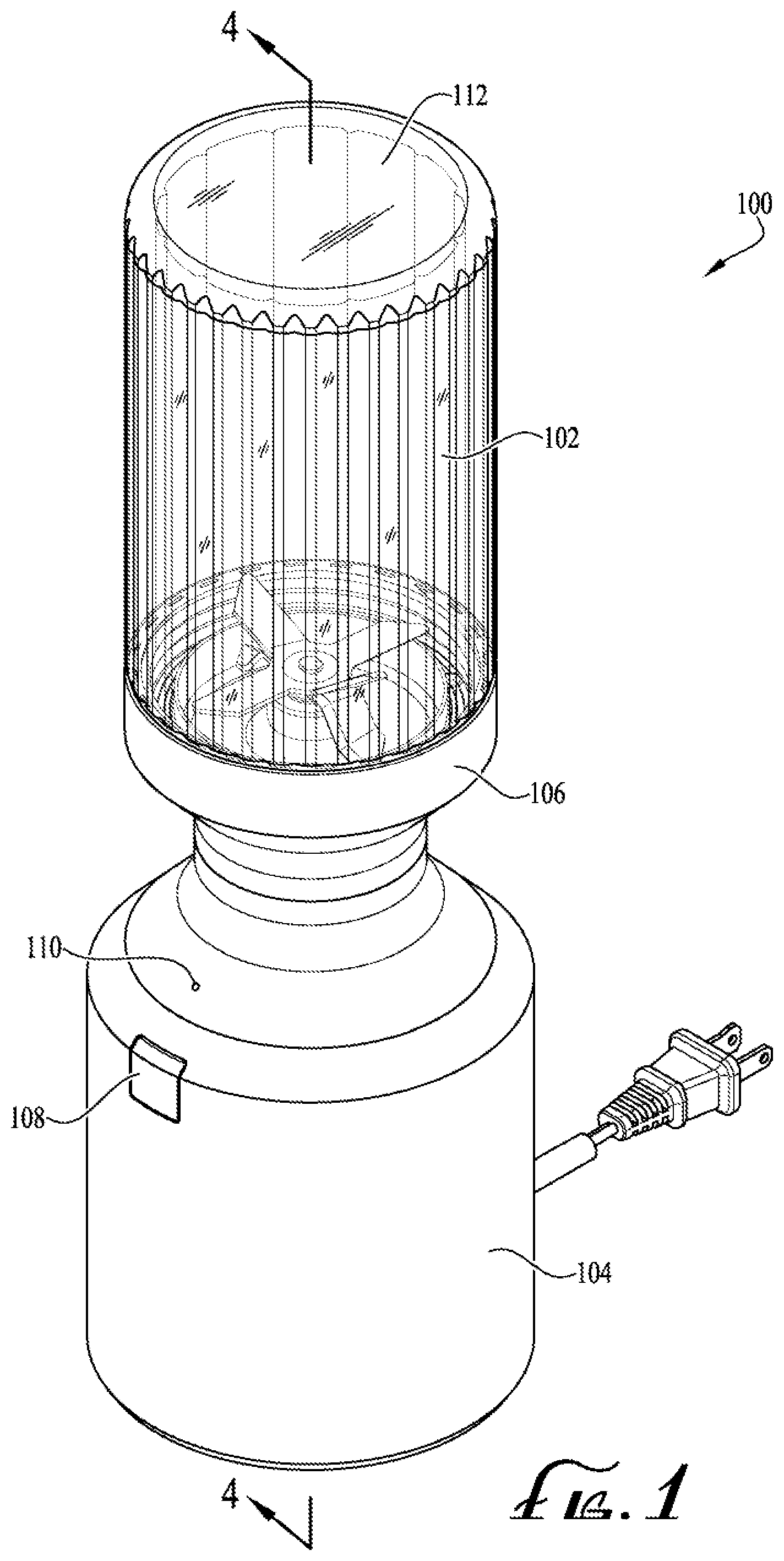 Patent US12318747 Figure 1 – Blender apparatus with safety interlock system