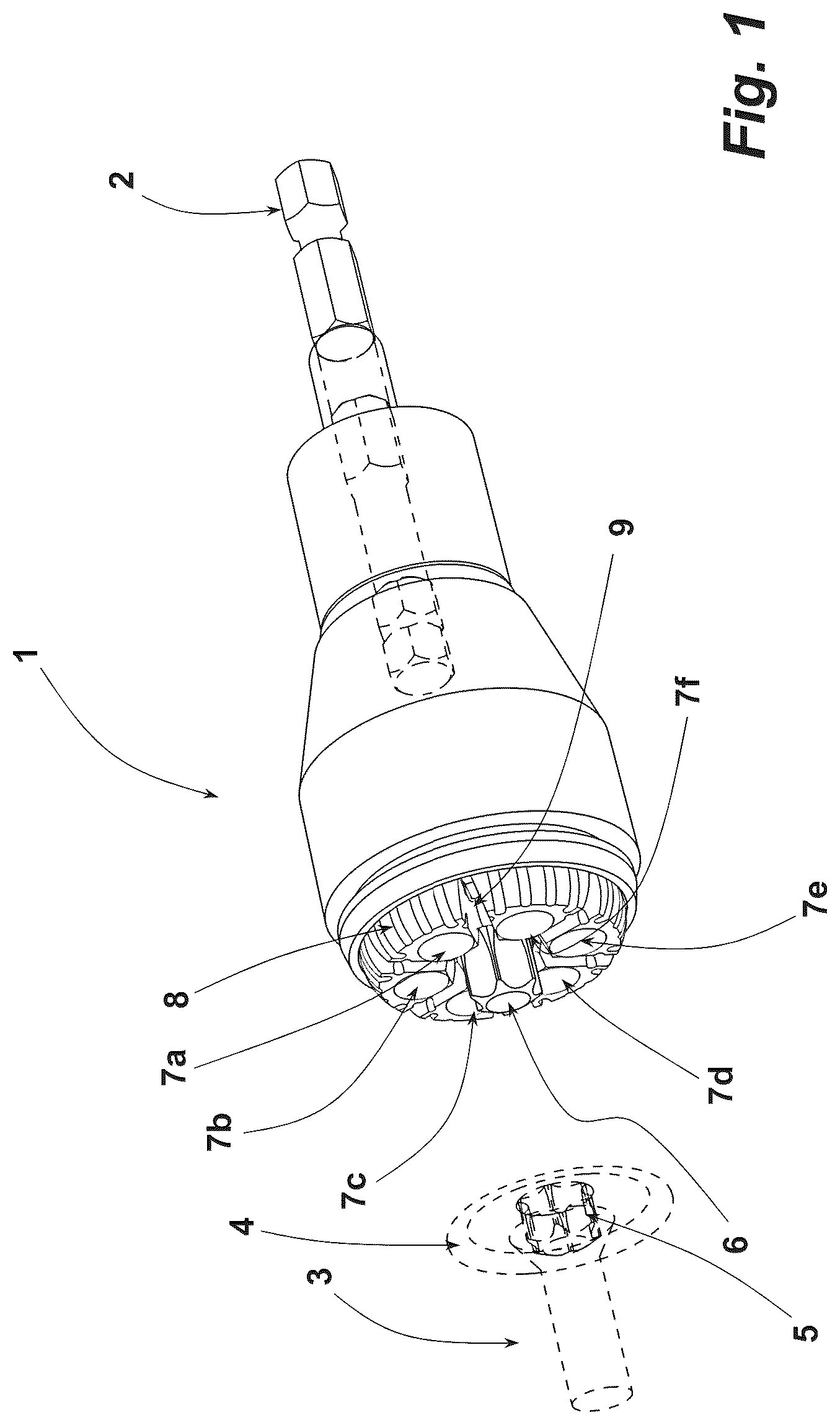 Patent US12318893 — Bit holder for holding and screwing a screw with a screw head in a mounting base — Figure 1