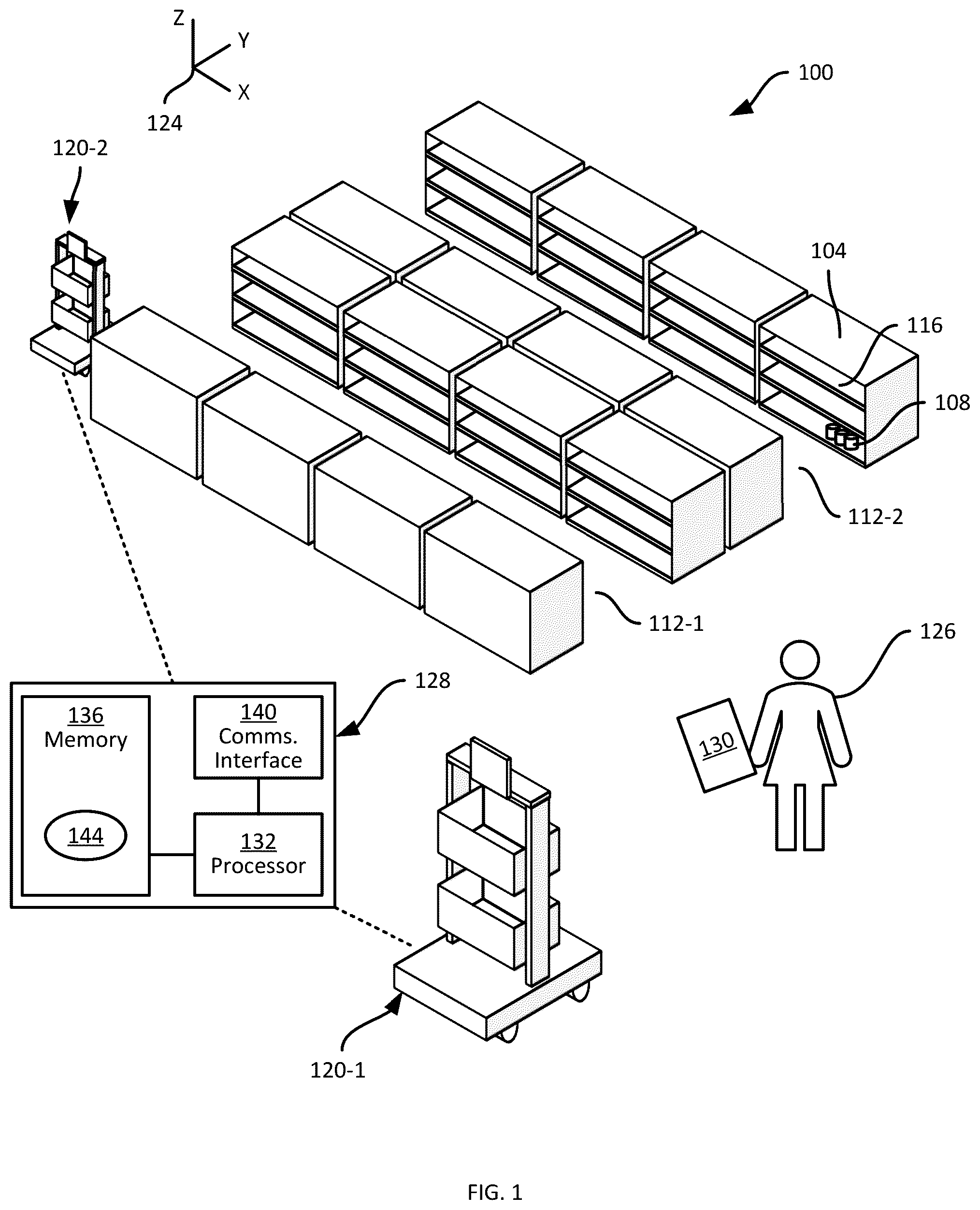 Patent US12318915 — Visual guidance for locating obstructed mobile robots — Figure 1