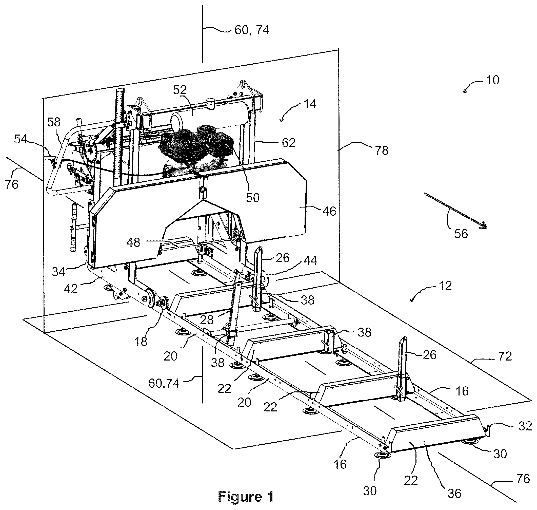 Patent US12318959 — Tiltable carriage assembly and sawmill incorporating same — Figure 1