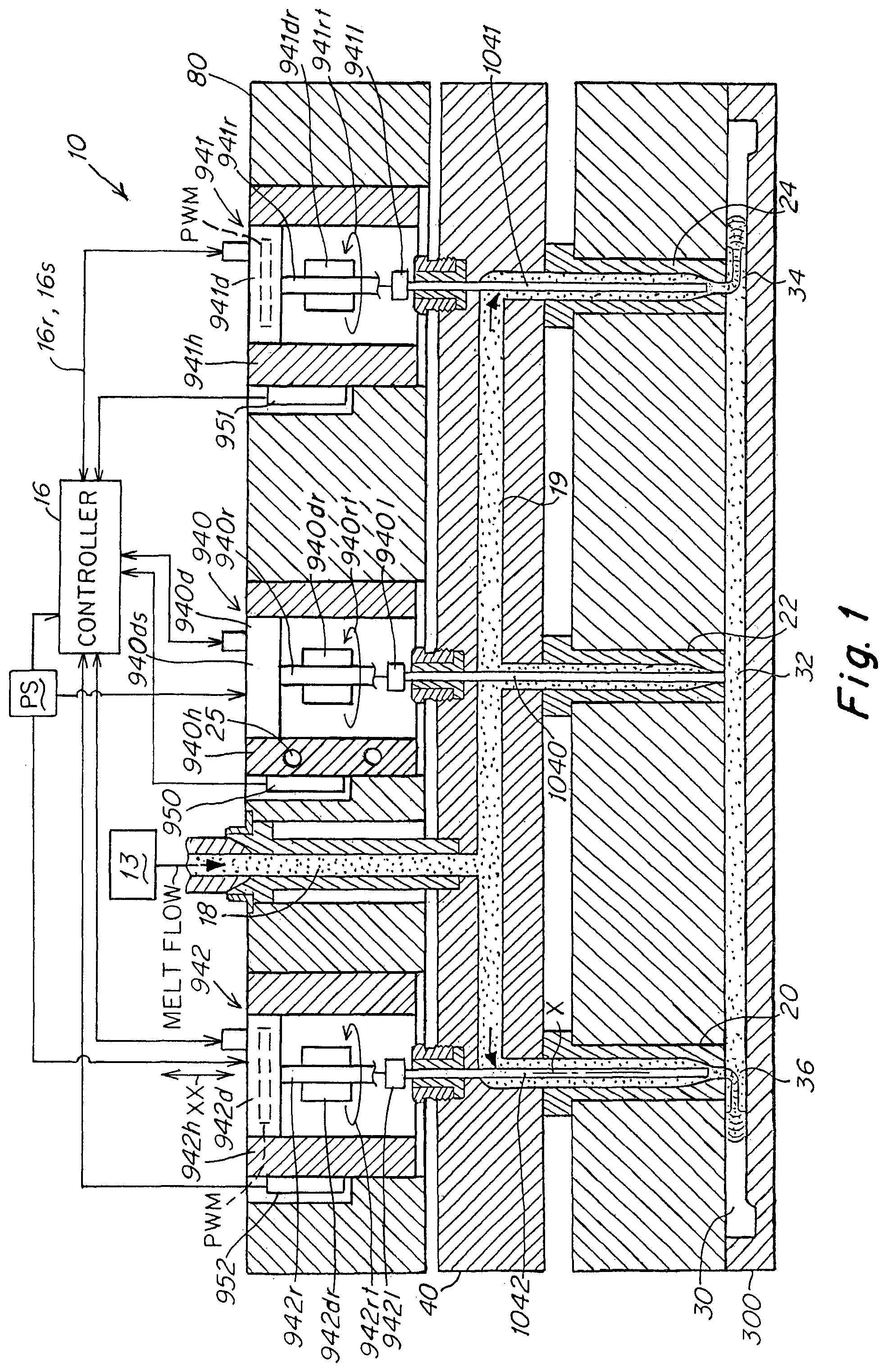 Patent US12318983 — Injection molding apparatus with cooled integrated actuator electronic drive — Figure 1