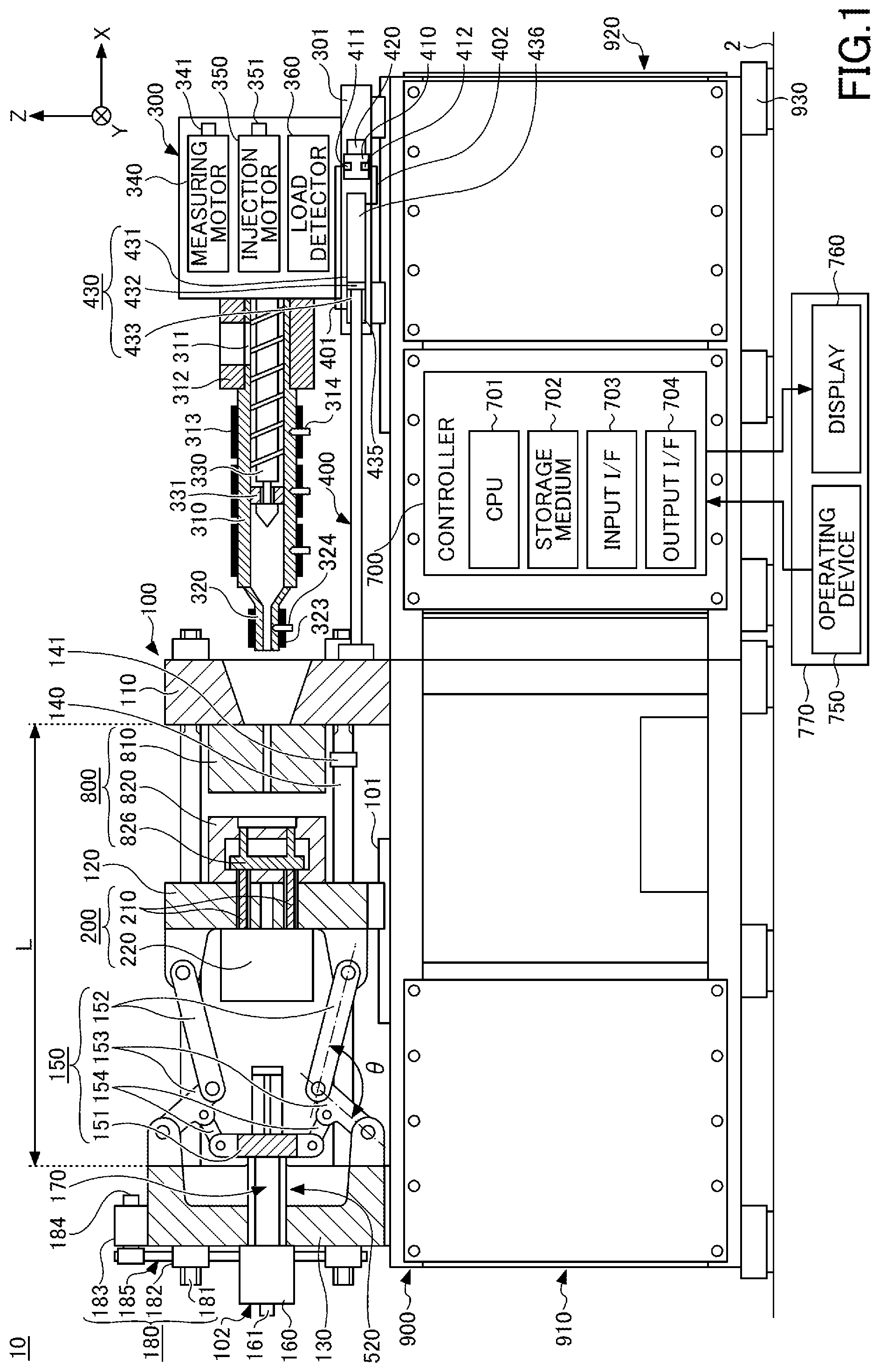 Patent US12318984 — Controller of injection molding machine and method of controlling injection molding machine — Figure 1
