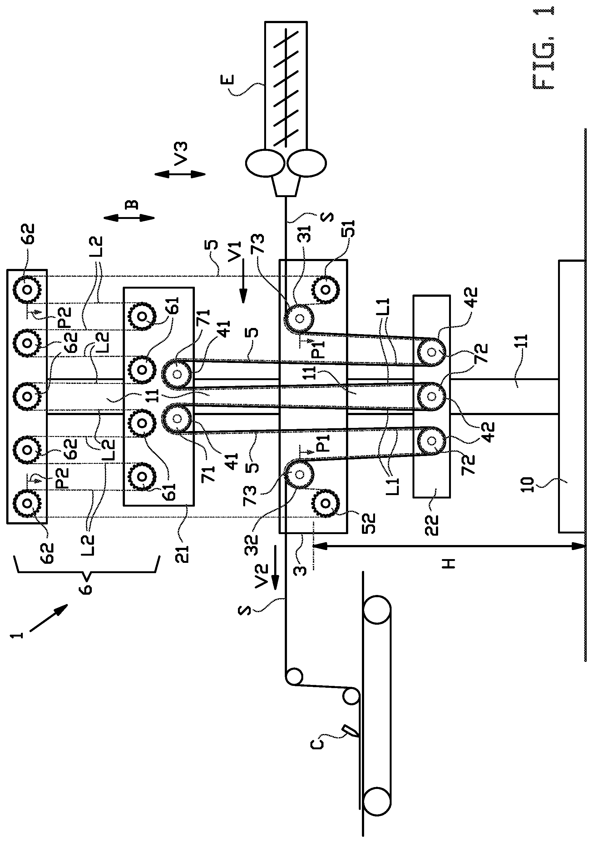 Patent US12318986 — Festooner and method for buffering a strip — Figure 1