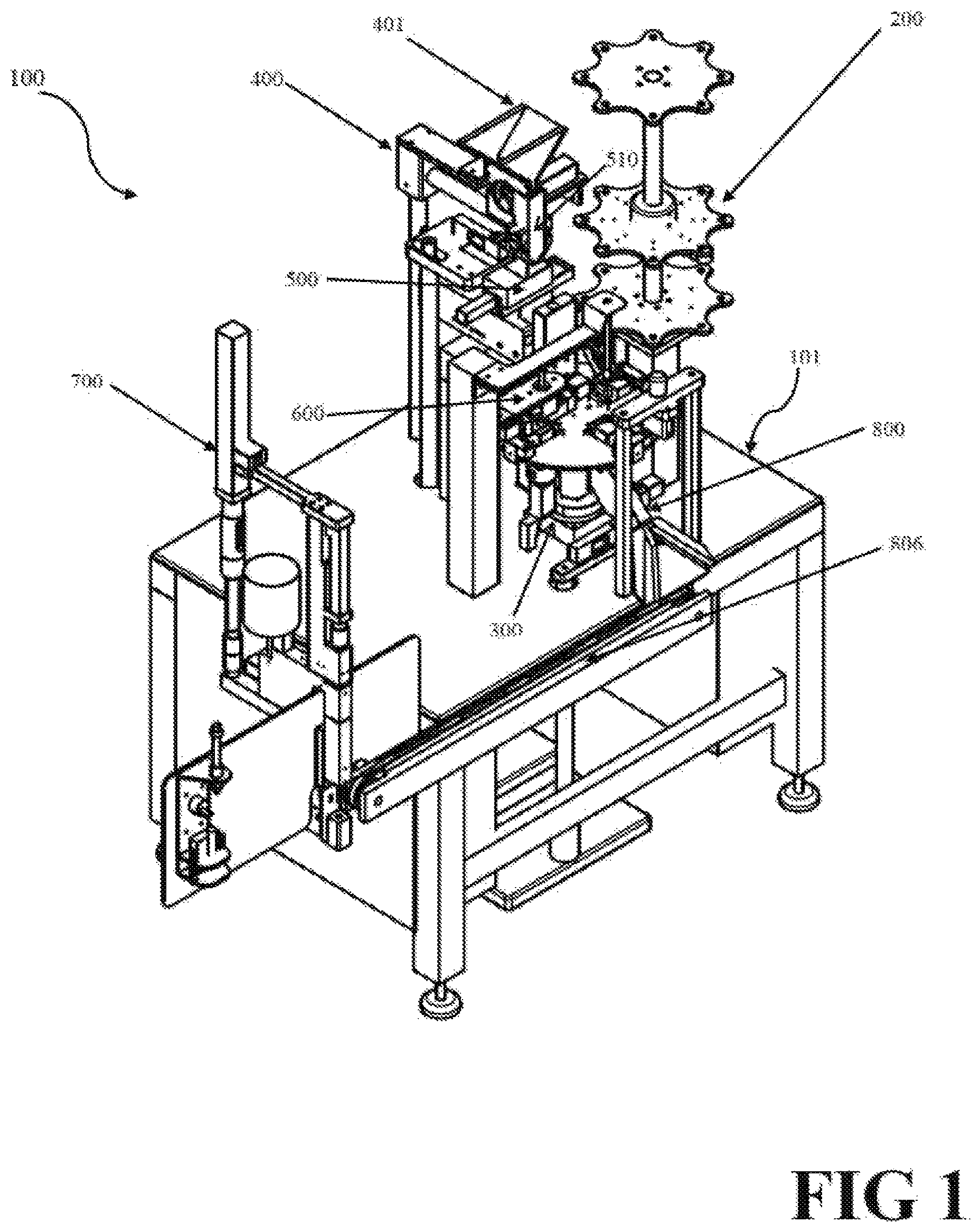 Patent US12319024 Figure 1 – Packaging apparatus, system, and method for forming filled cones