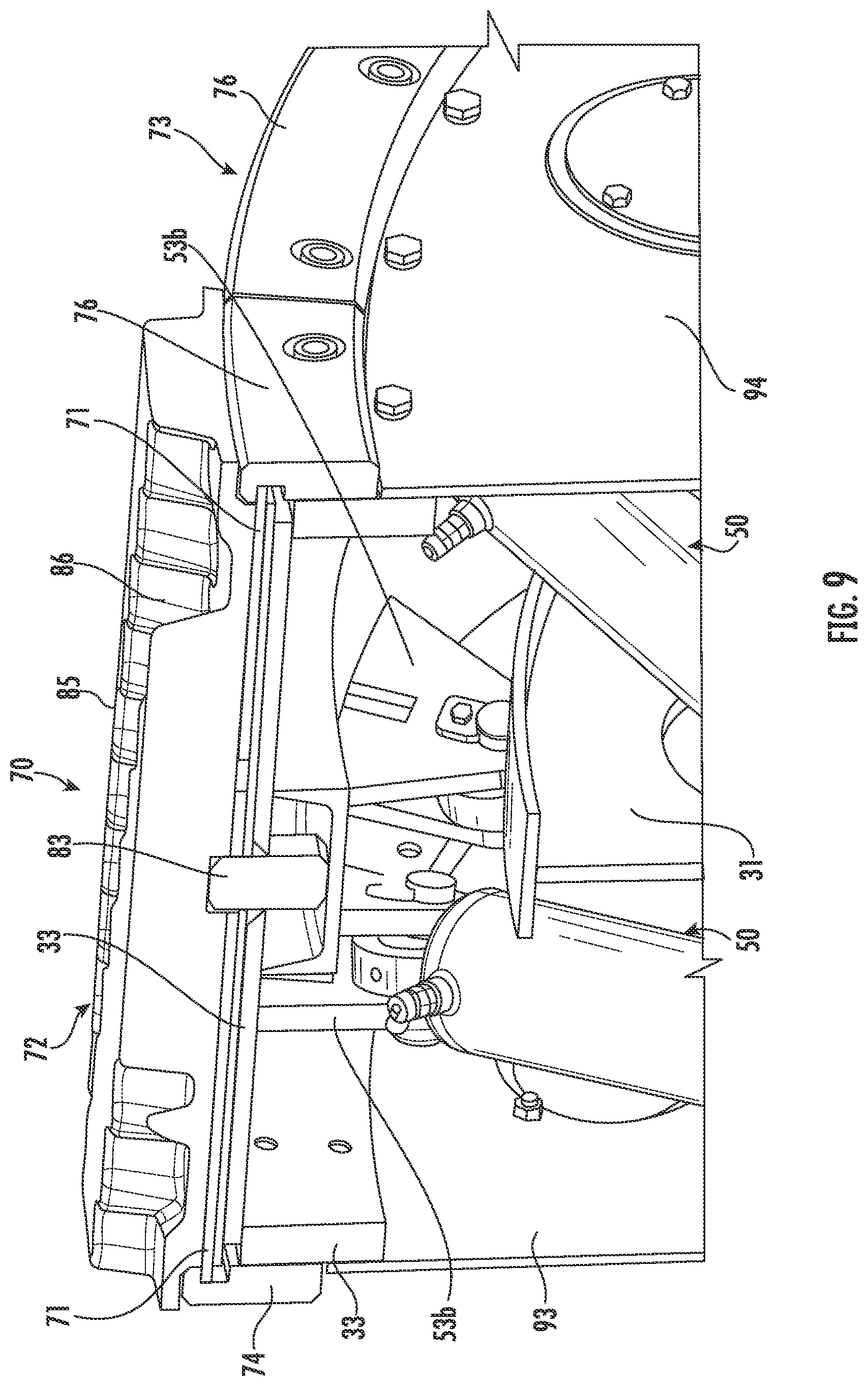 Patent US12319090 Figure 9 – Mine material processing apparatus including gas spring wheel assemblies and related methods