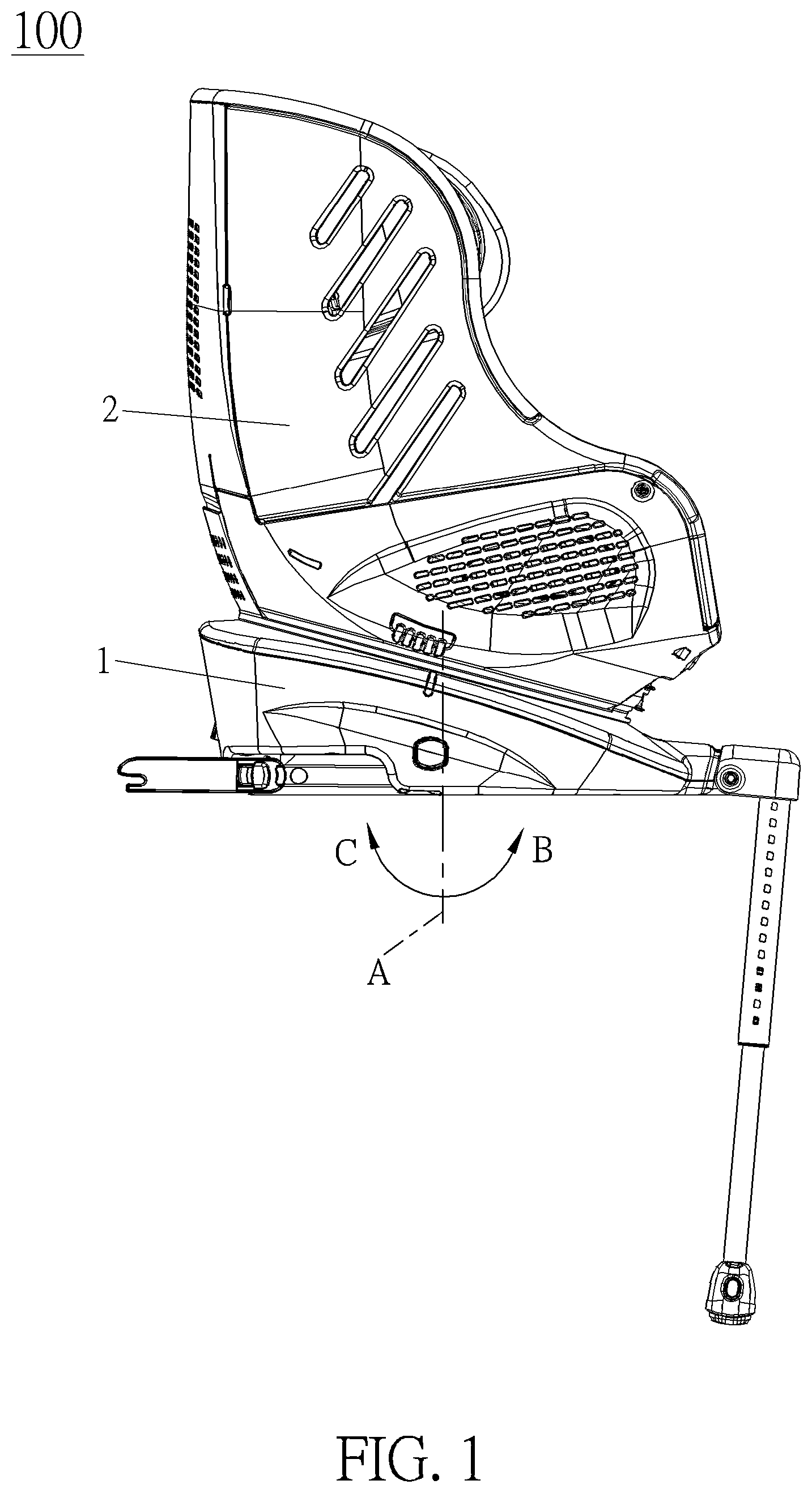 Patent US12319186 Figure 1 – Child safety seat