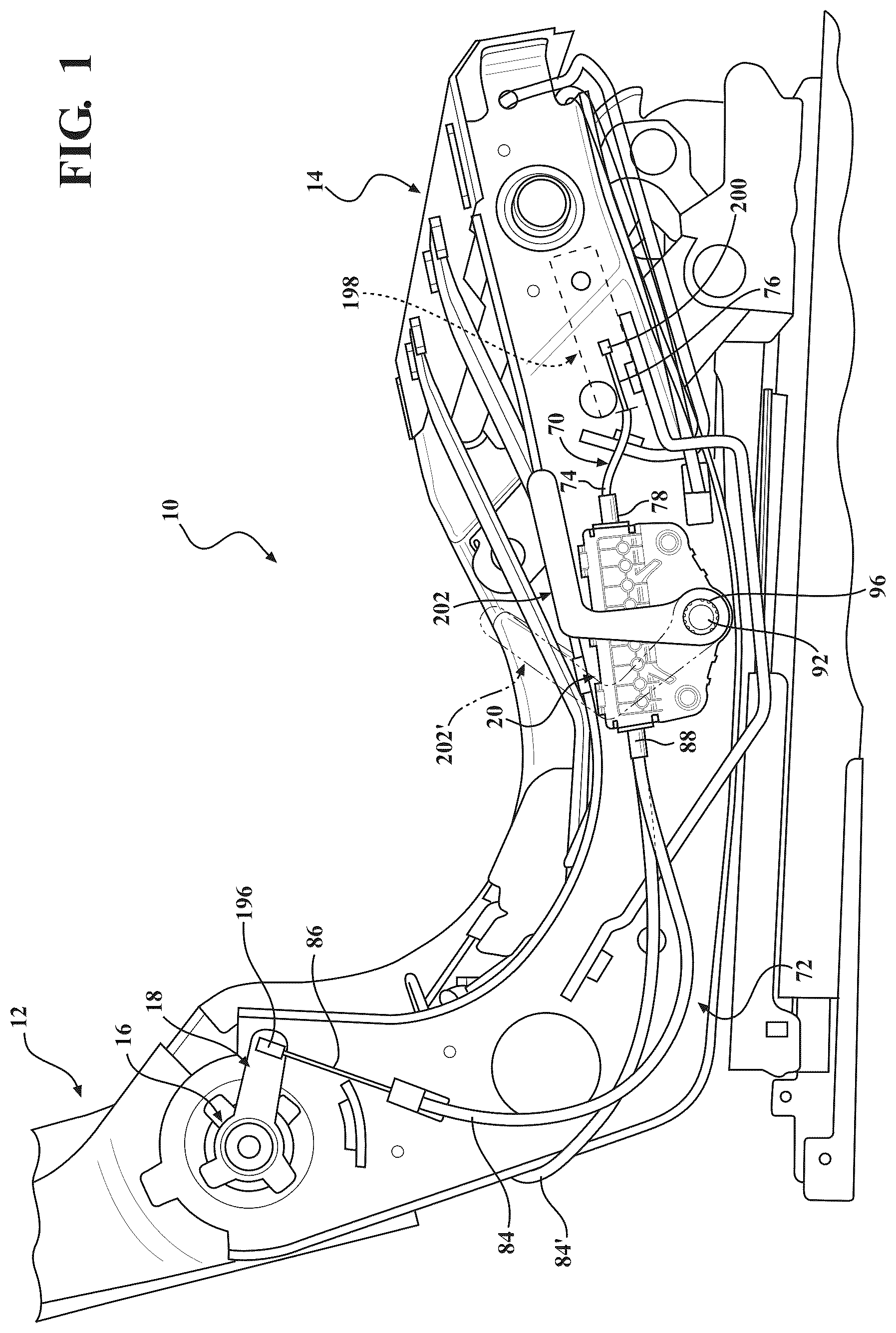 Patent US12319187 — Remote handle assembly with modular pulley arrangement — Figure 1