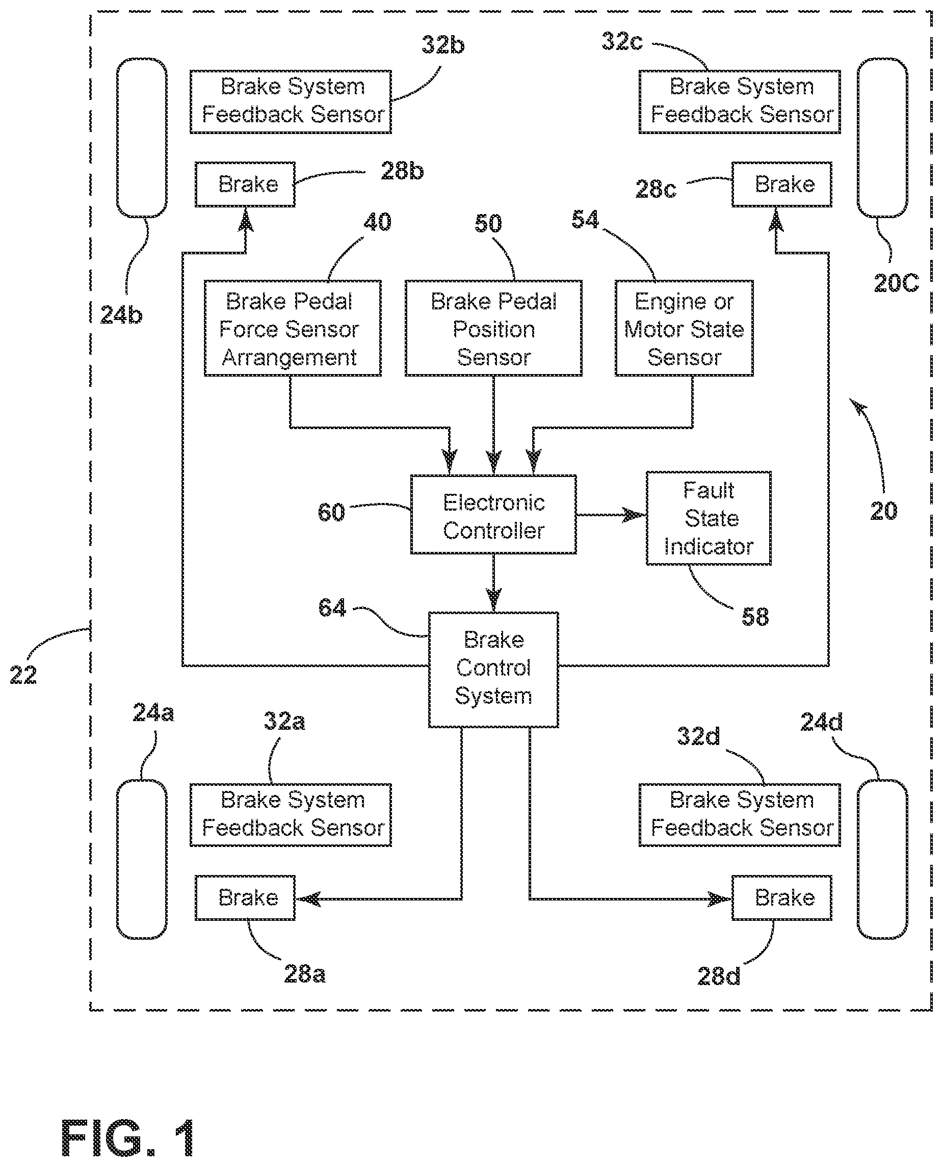 Patent US12319256 — Fault detection arrangement for vehicle brake system — Figure 1